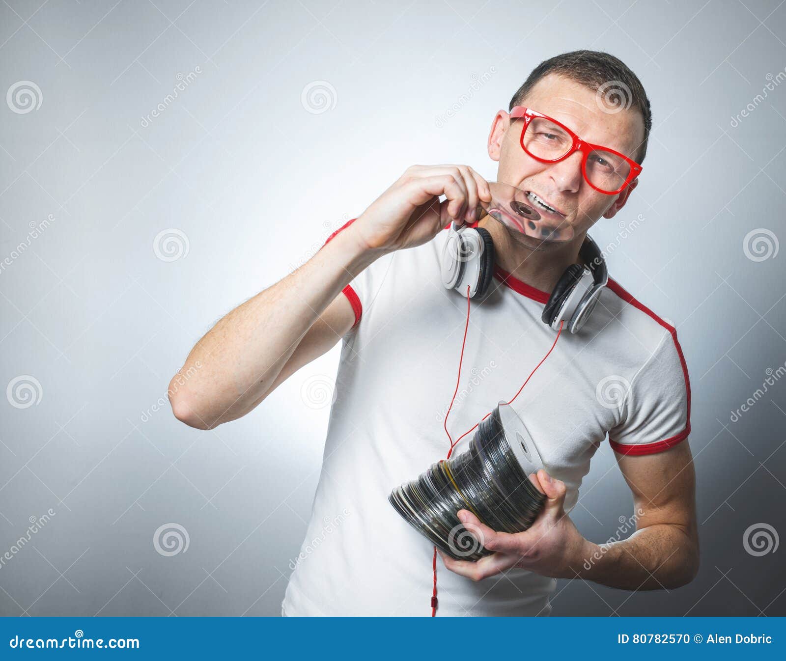 Funny dj with cds stock photo. Image of hold, isolated 80782570