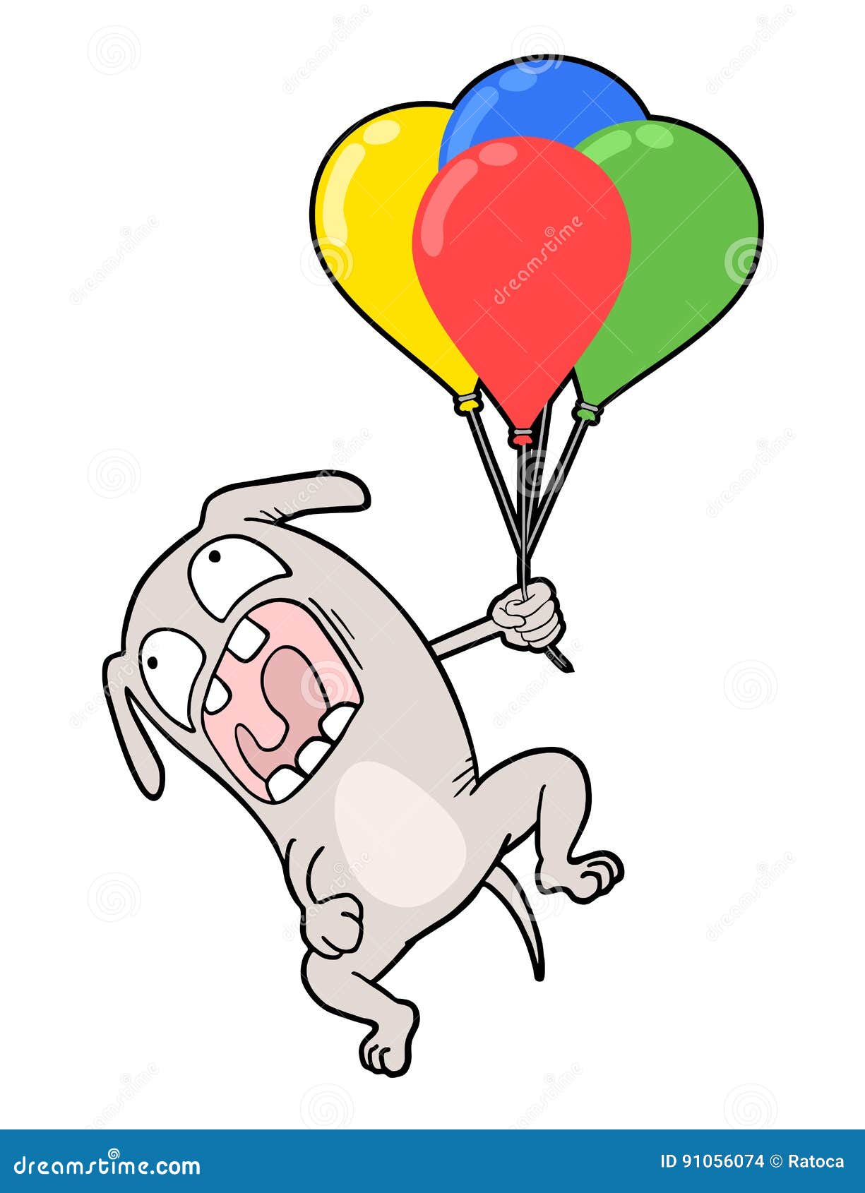 Funny Dog Flying with Balloons Stock Vector Illustration of happy