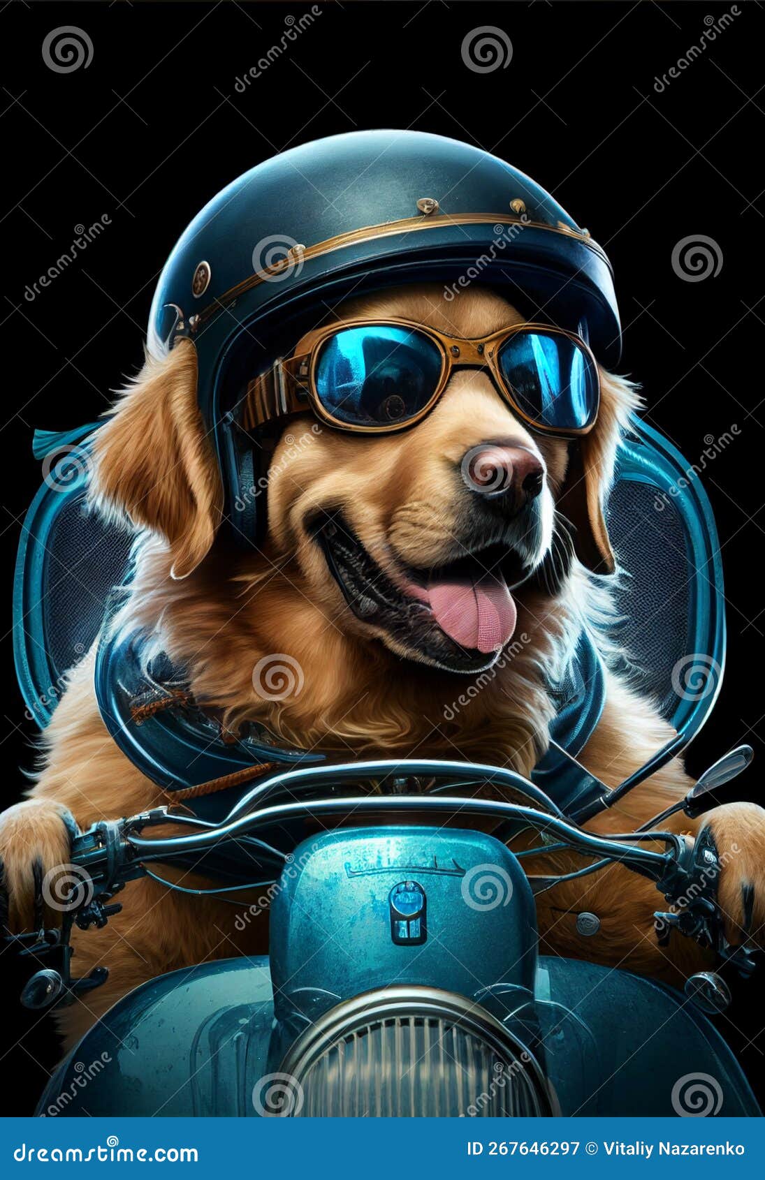 Funny Dog Rides a Motorcycle. AI Generated. Stock Illustration
