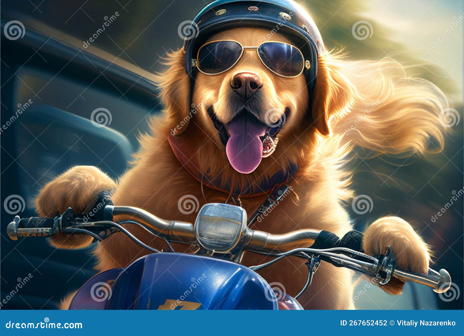 Funny Dog Rides a Motorcycle. AI Generated. Stock Illustration