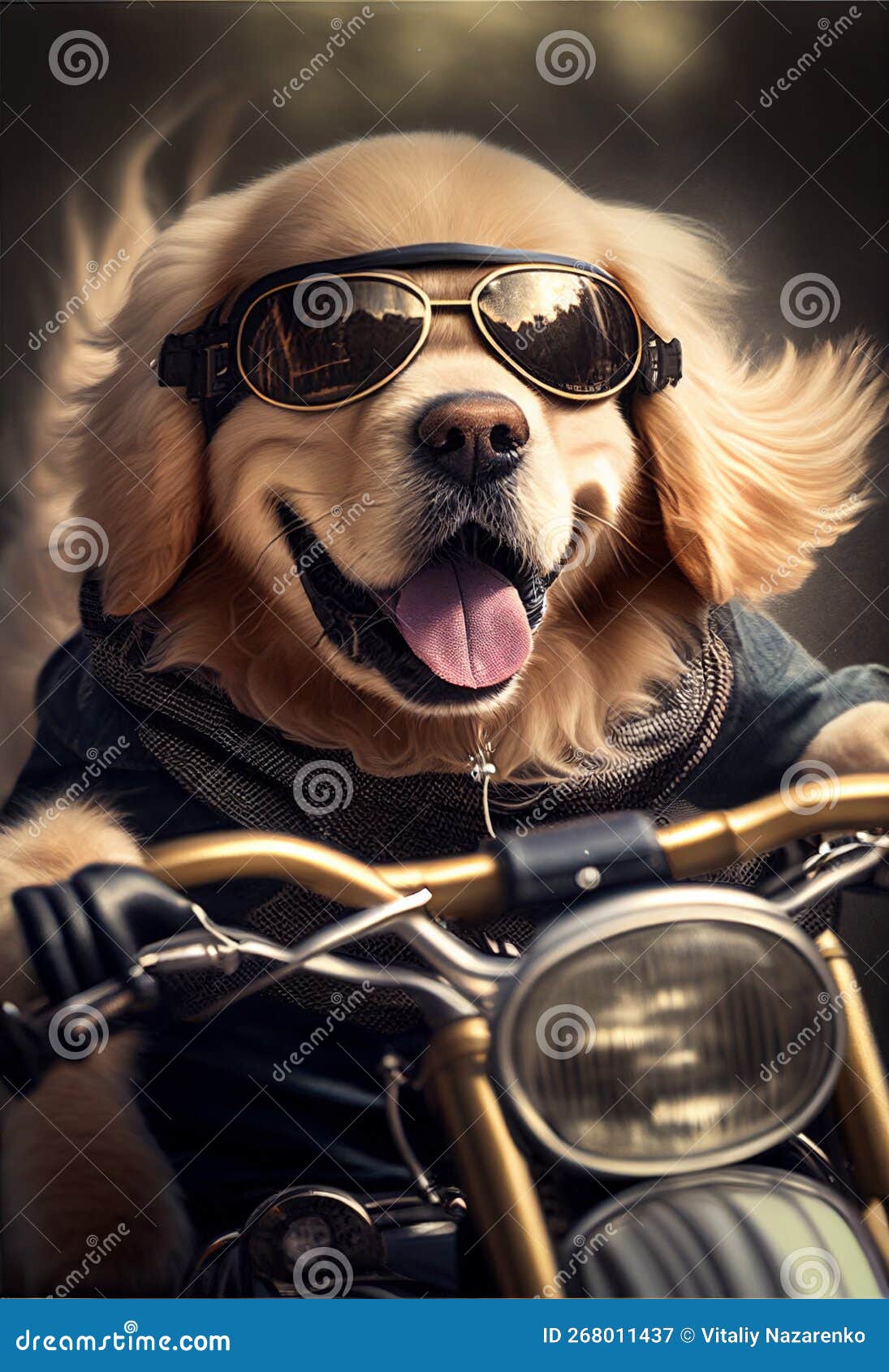Funny Dog Rides a Motorcycle. AI Generated. Stock Image Image of