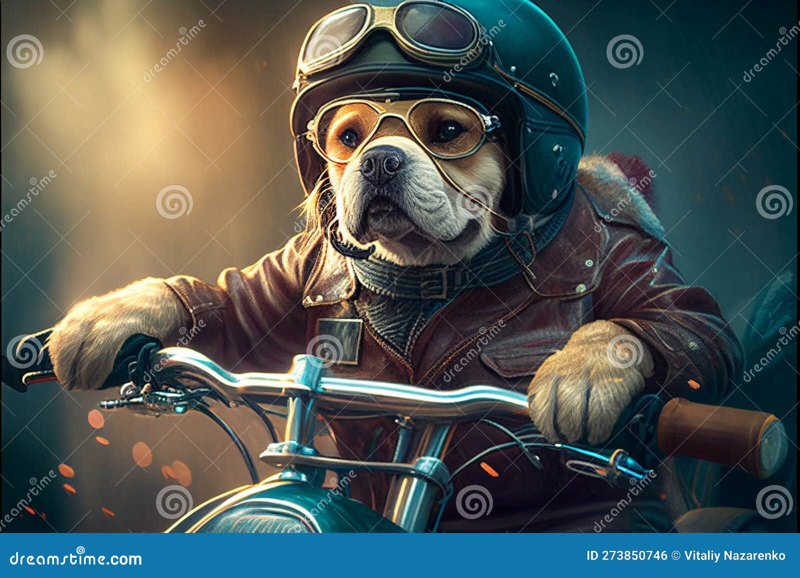 Funny Dog Rides a Motorcycle. AI Generated. Stock Illustration