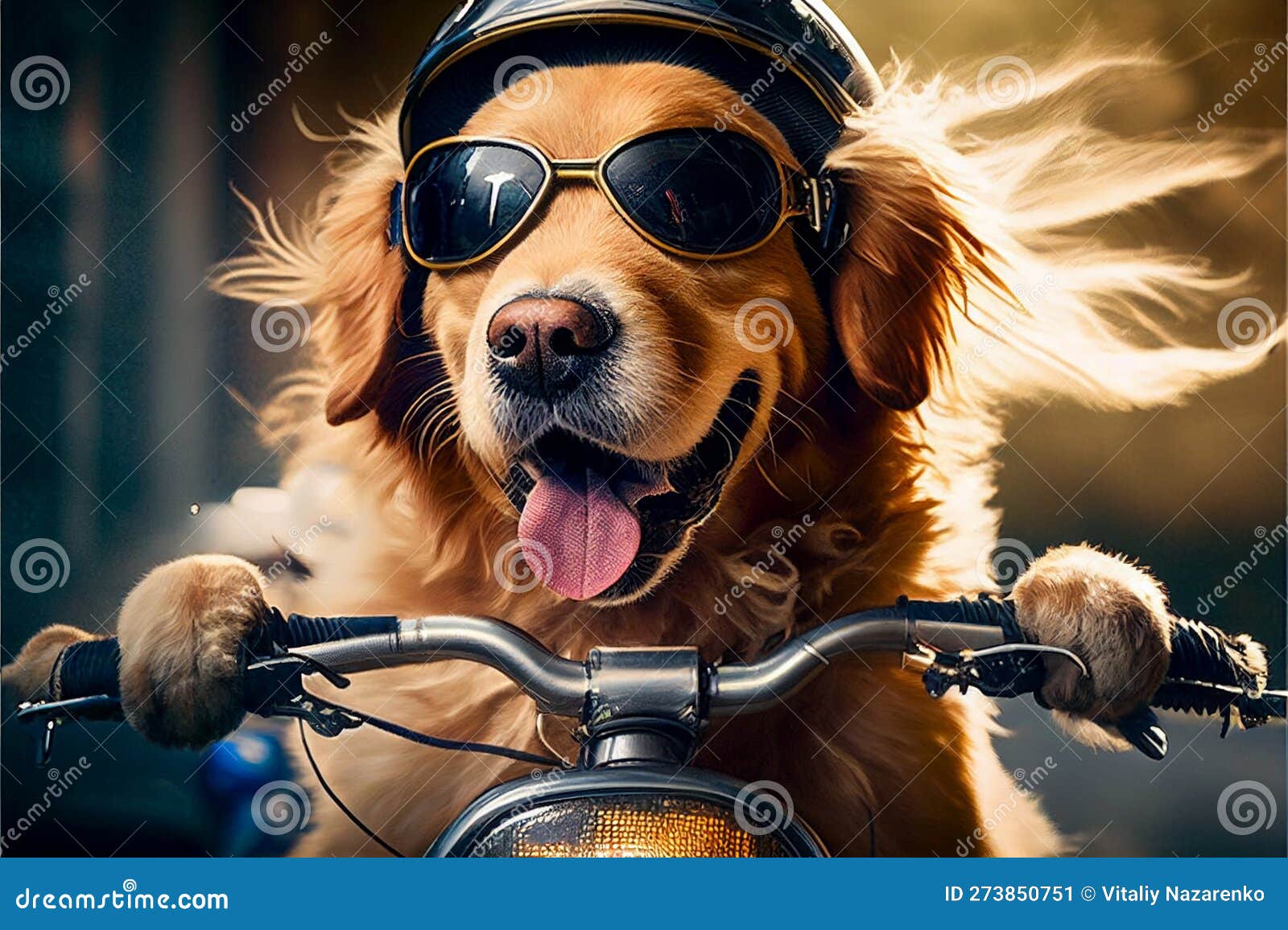 Funny Dog Rides a Motorcycle. AI Generated. Stock Illustration