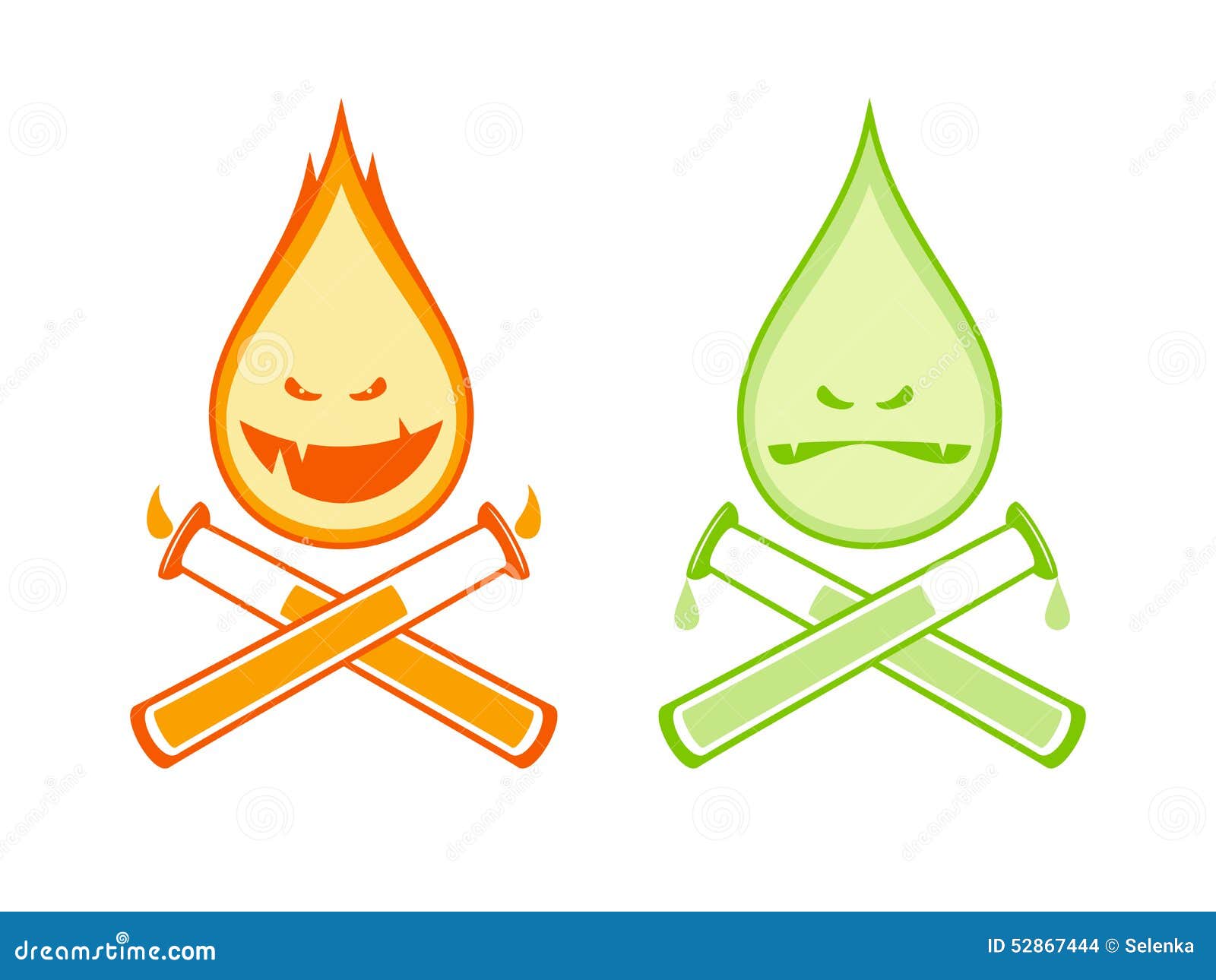 Funny Drops Fire and Acid with Test Tubes. Stock Vector Illustration of cartoon, flame 52867444