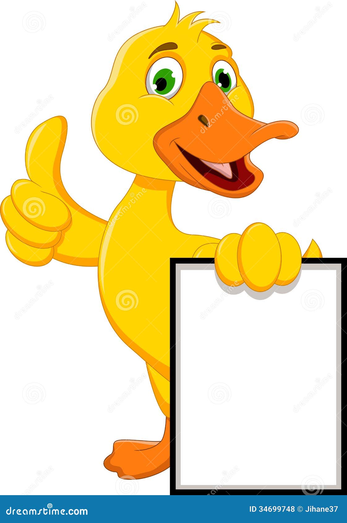 Funny Duck Cartoon Holding Blank Sign Stock Illustration