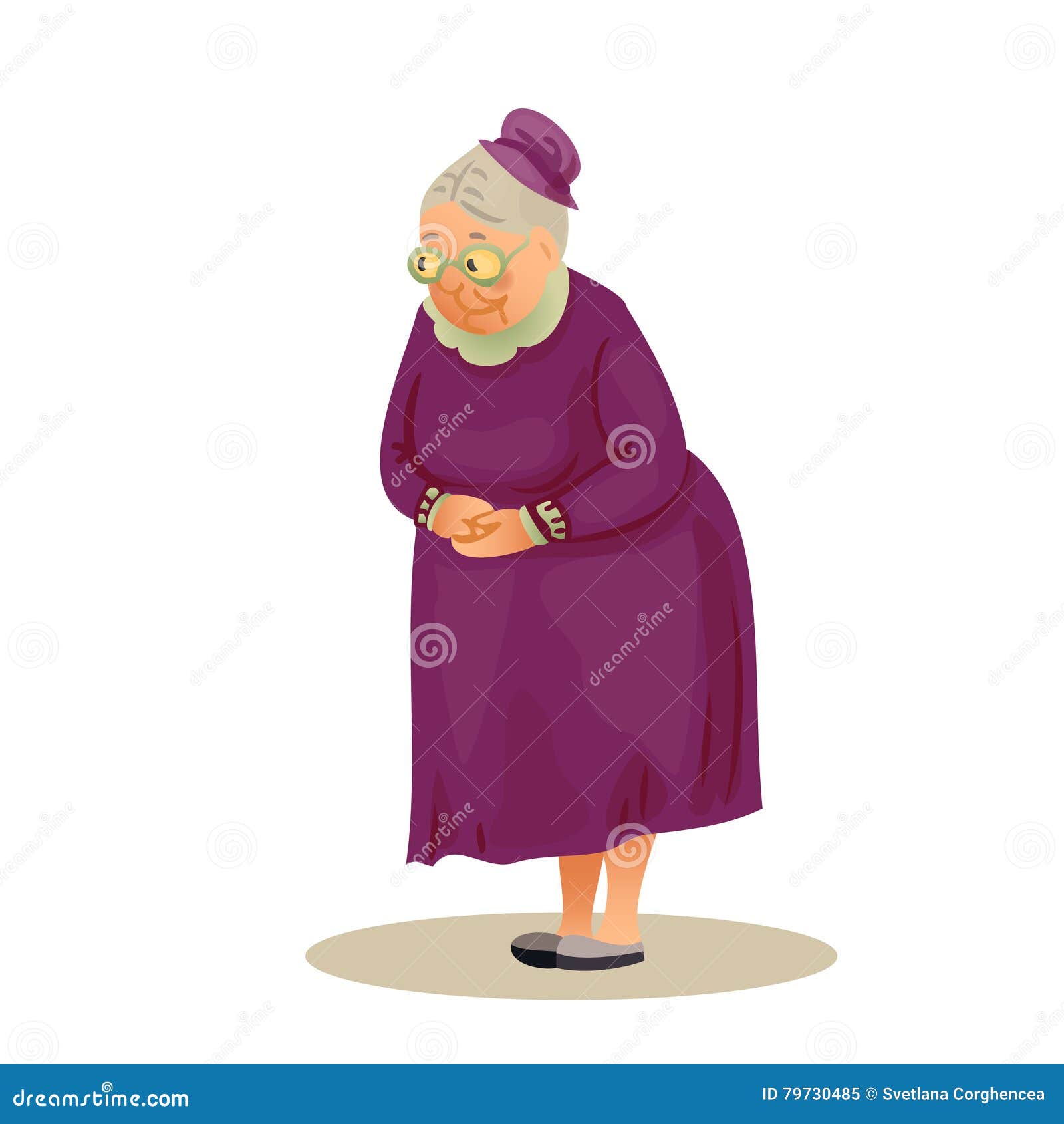 Funny Elderly Lady With Glasses Grandmother Standing With