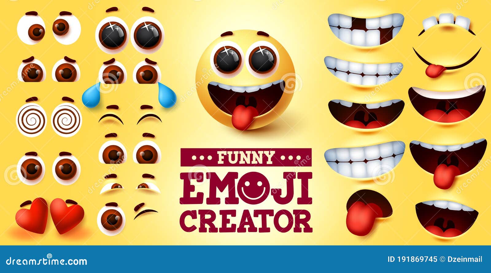 funny emoji smiley  creator set. smiley emojis kit in funny faces