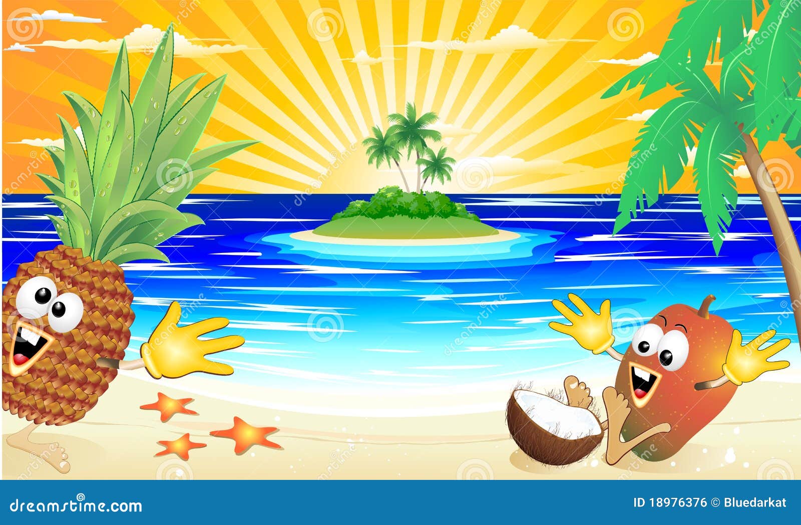 Funny Exotic Fruits Playing on the Beach Stock Illustration - Illustration  of rays, leisure: 18976376