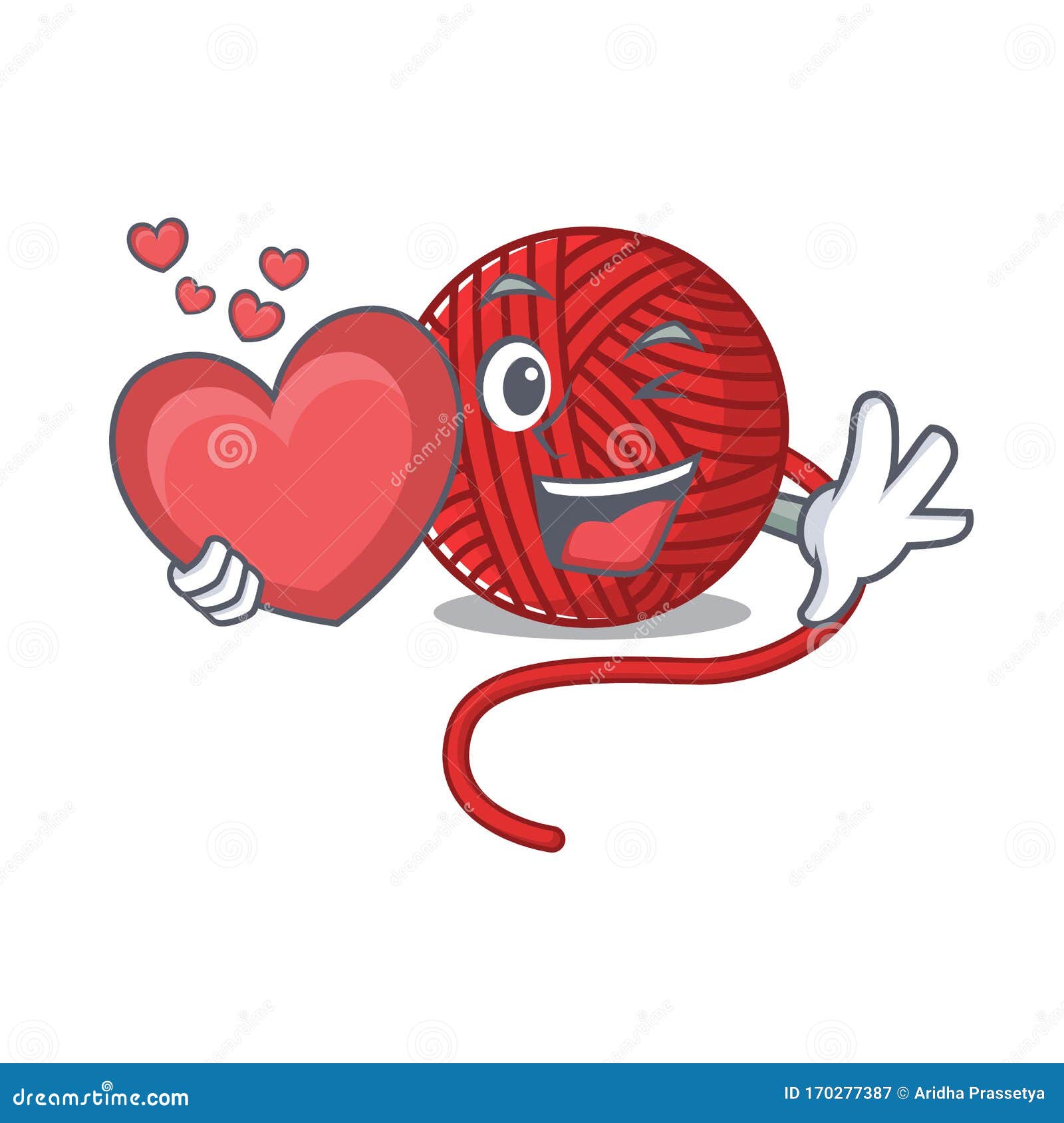 Funny Face Red Wool Yarn Cartoon Character Holding a Heart Stock Vector -  Illustration of housework, funny: 170277387
