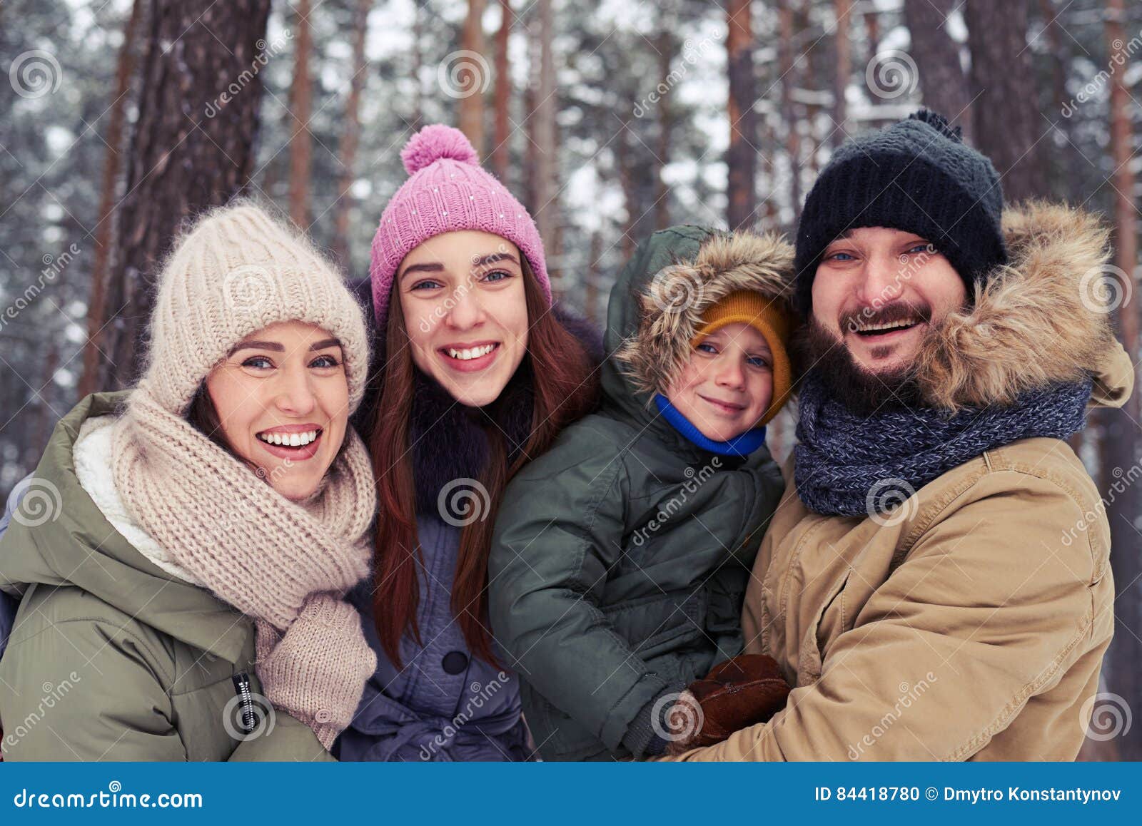 Funny Family of 4 Members Smiling and Laughing during the Winter ...