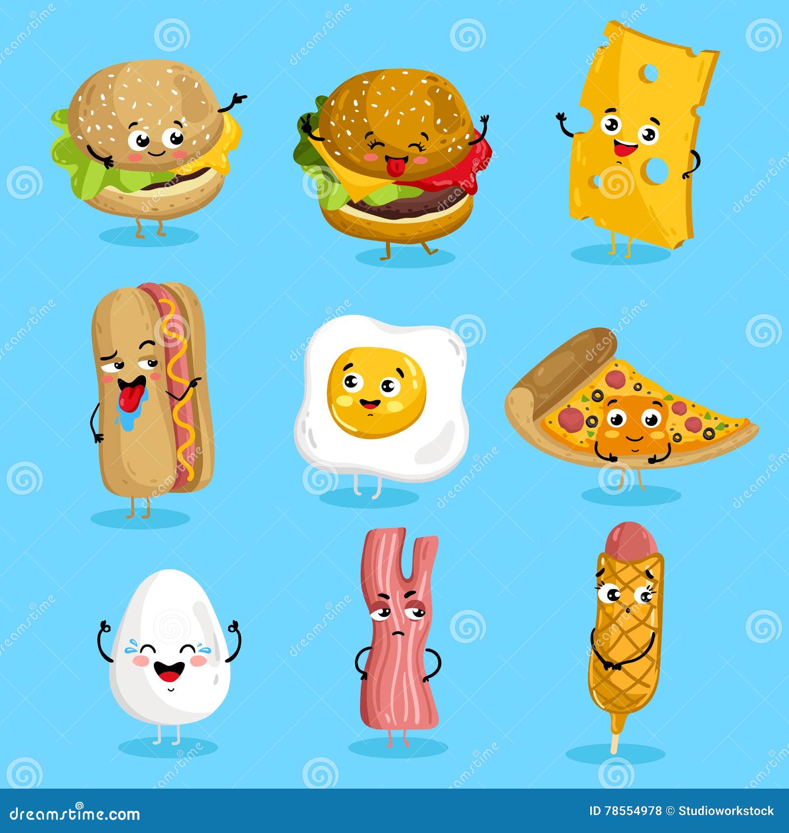 Funny Fast Food Characters Cartoon Stock Vector - Illustration of smile,  drawing: 78554978
