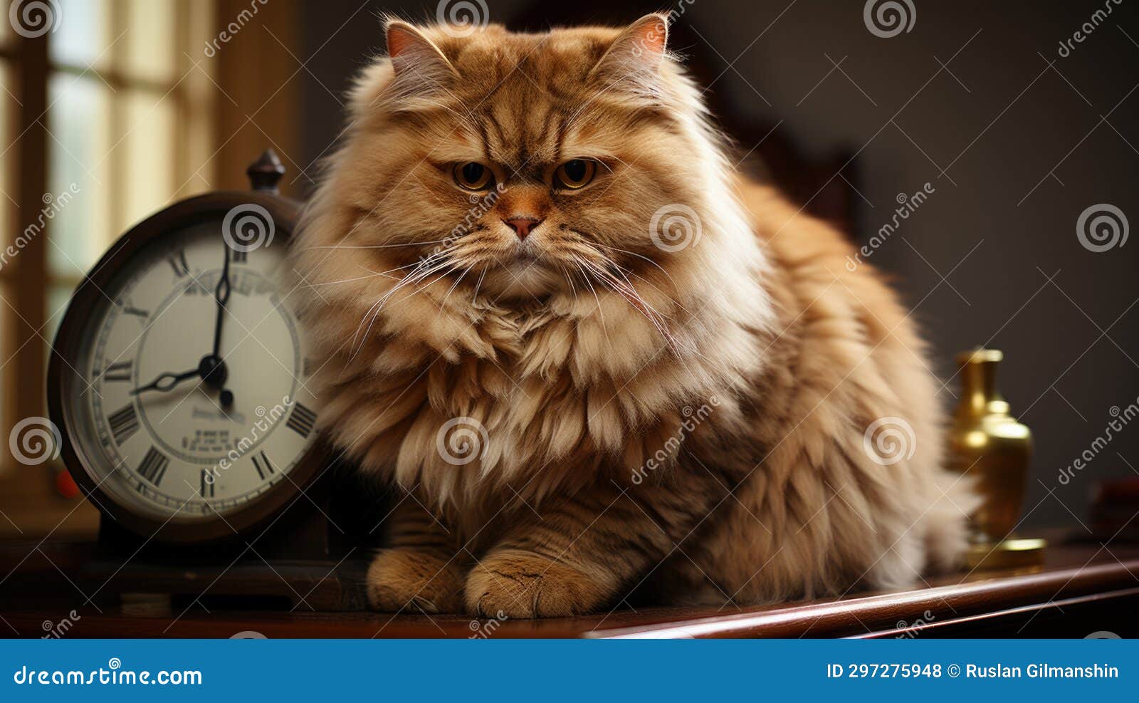 Funny Fat Cat Sitting In The Kitchen And Probably Waiting For Some More