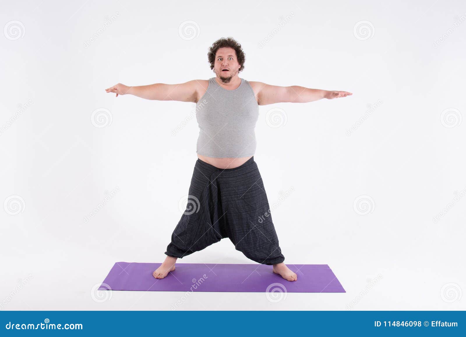 Funny Fat Man and Yoga. Sport, Diet and a Healthy Lifestyle. Stock ...