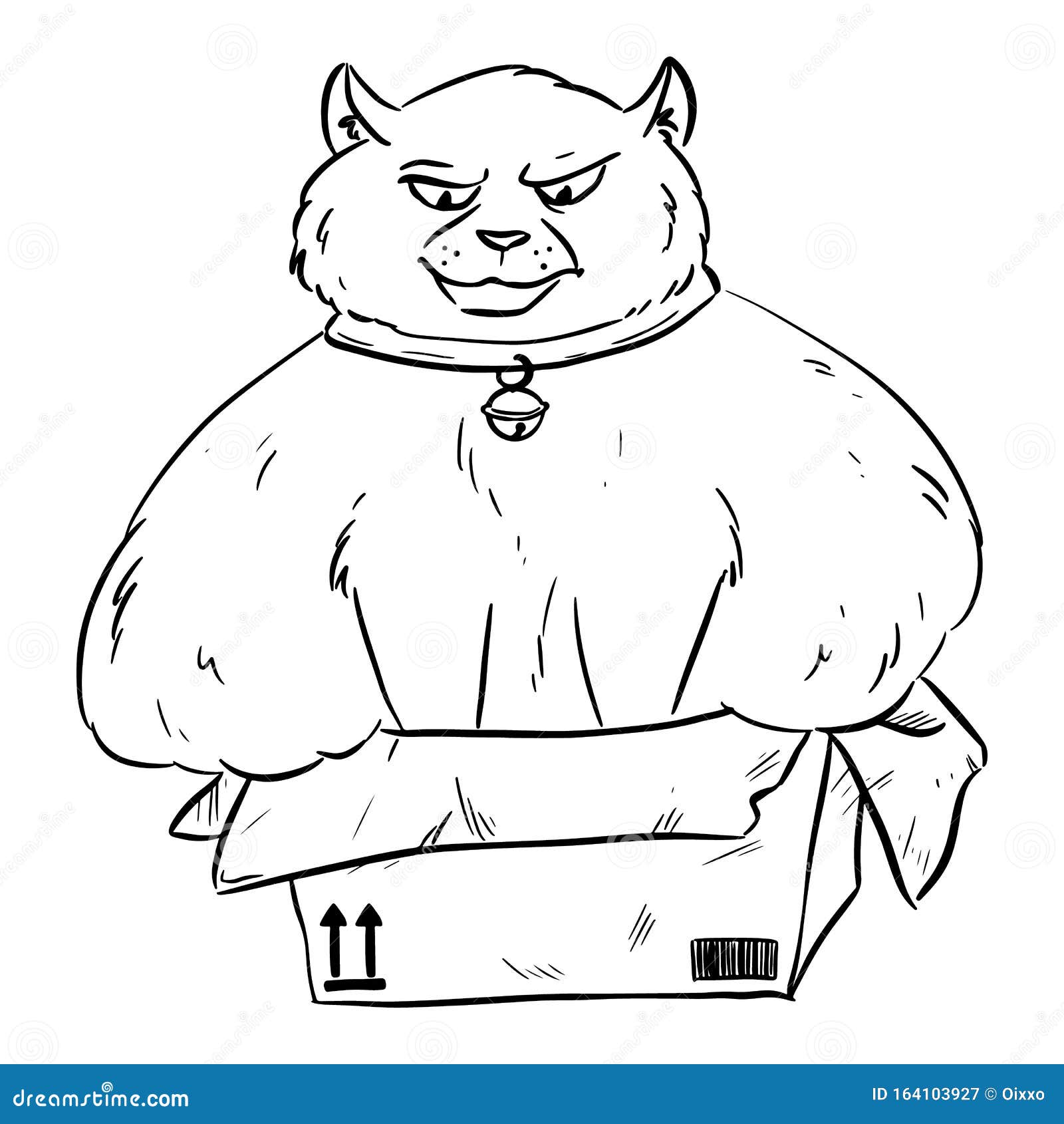 Funny Fat Overweight Cat Trying To Fit Into A Cardboard Box Humor