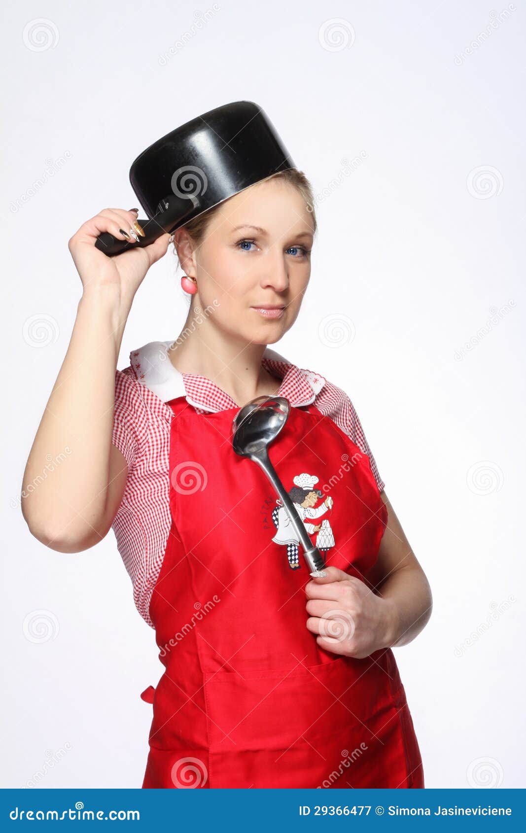 Funny Female Posing with Saucepan on the Head Stock Image Image of