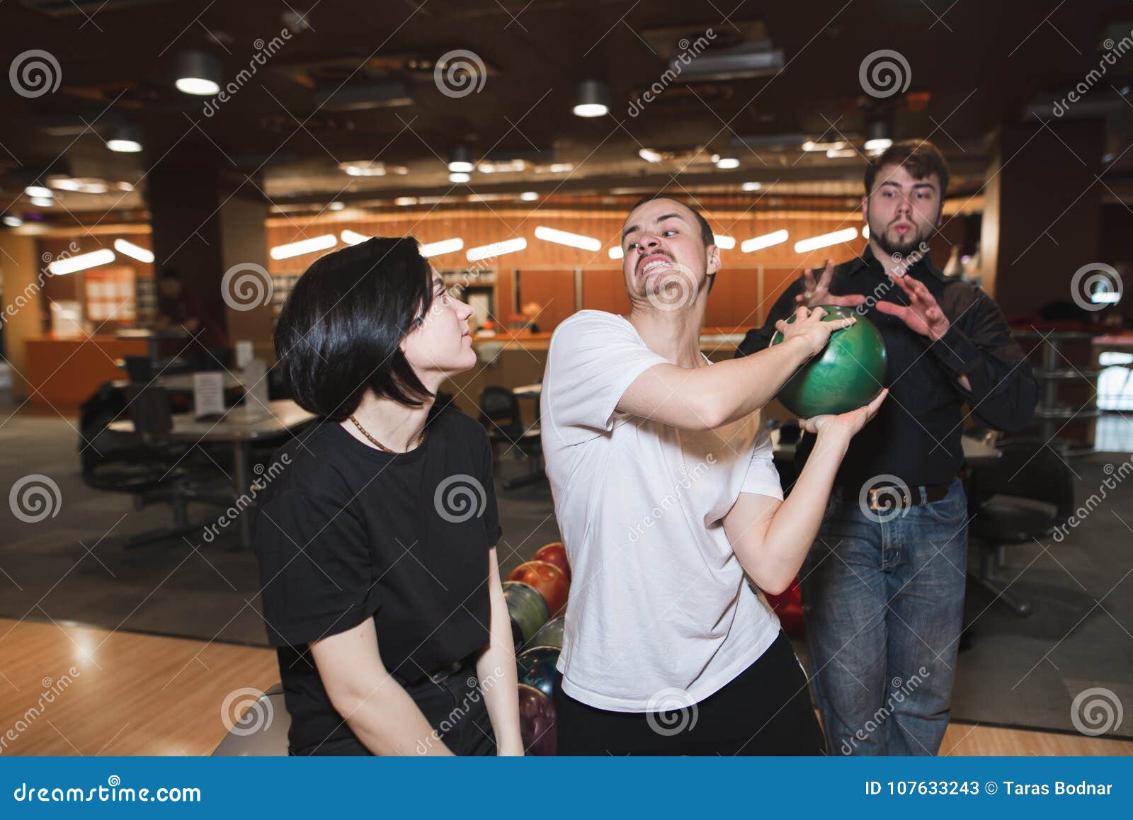 Fight of Young People in Bowling Club. Stock Image - Image of funny, club:  107633243