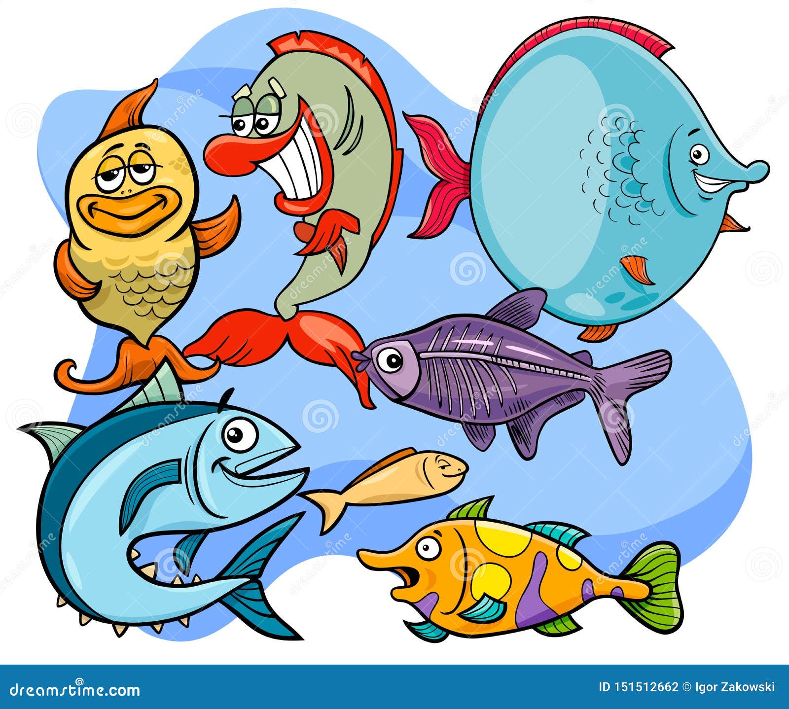 Funny Fish Cartoon Animal Characters Group Stock Vector - Illustration of  background, ocean: 151512662
