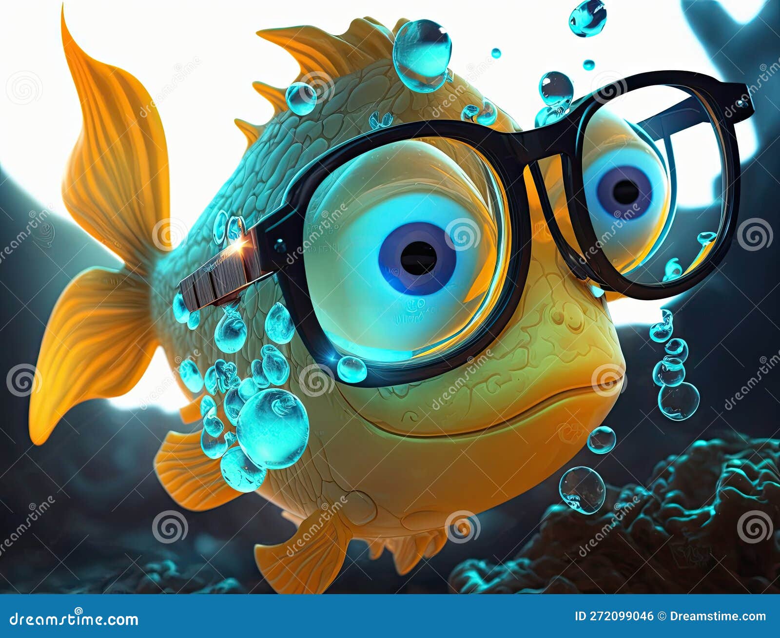 Funny Fish Face Anthropomorphic Person in Glasses Neon Glowing