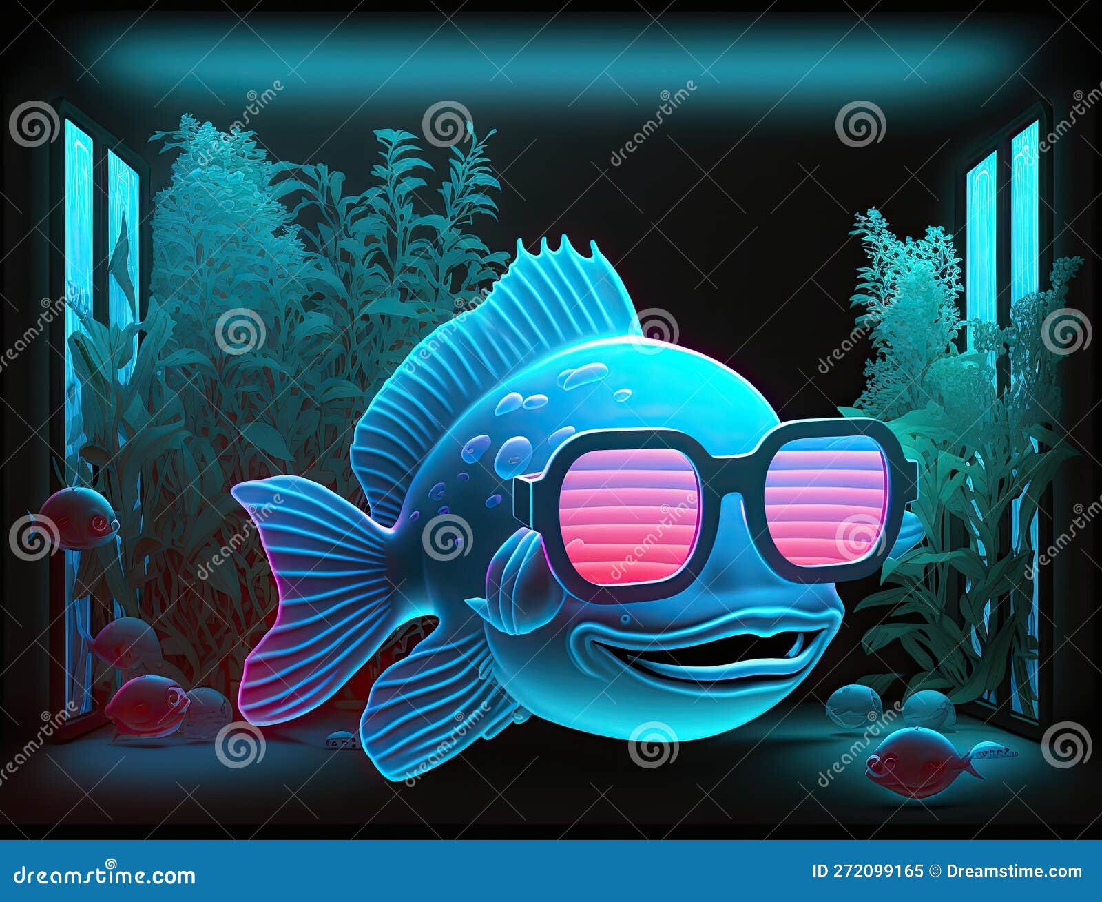 Funny Fish Face Anthropomorphic Person in Glasses Neon Glowing