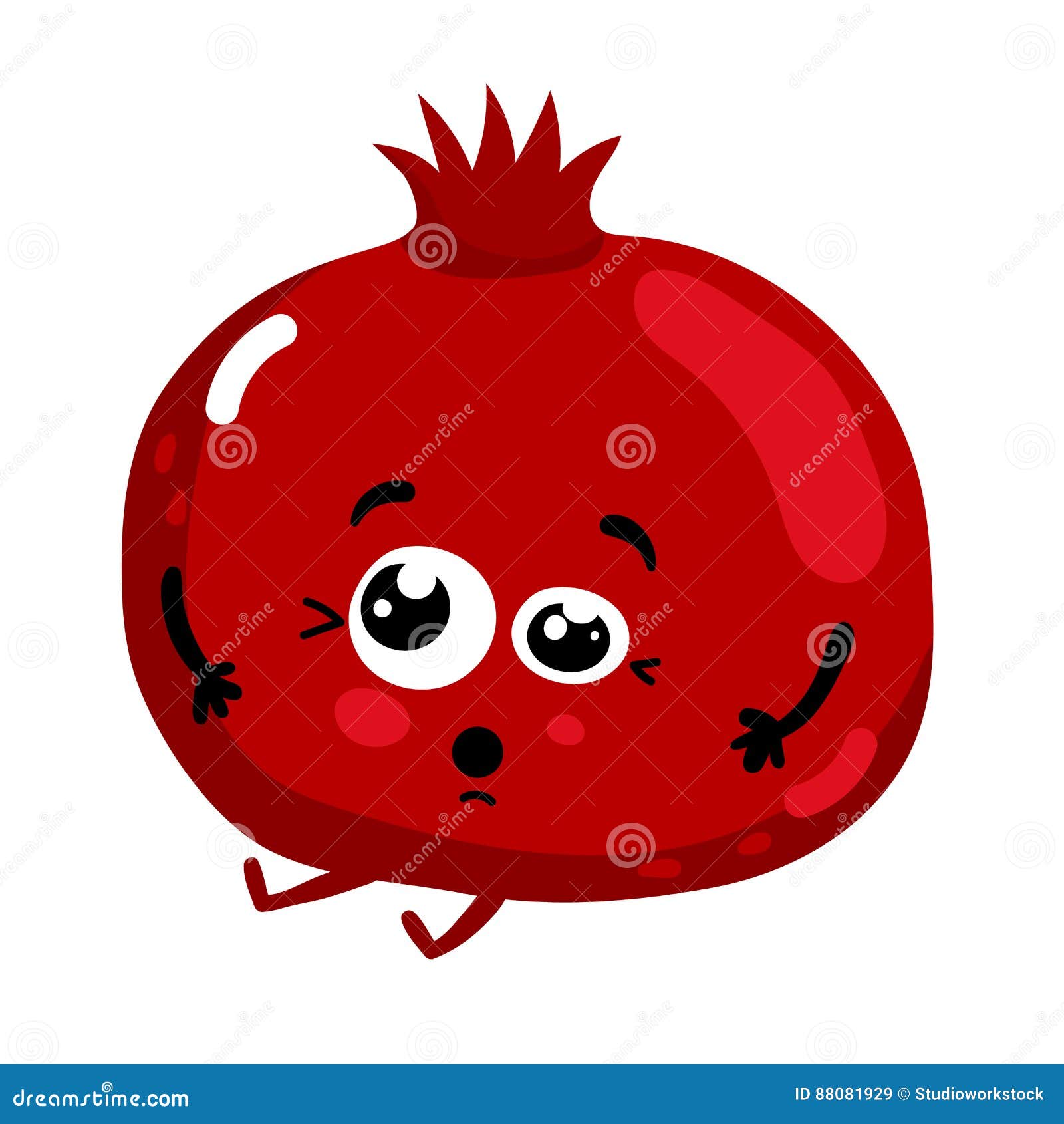 Funny Fruit Pomegranate Isolated Cartoon Character Stock Vector