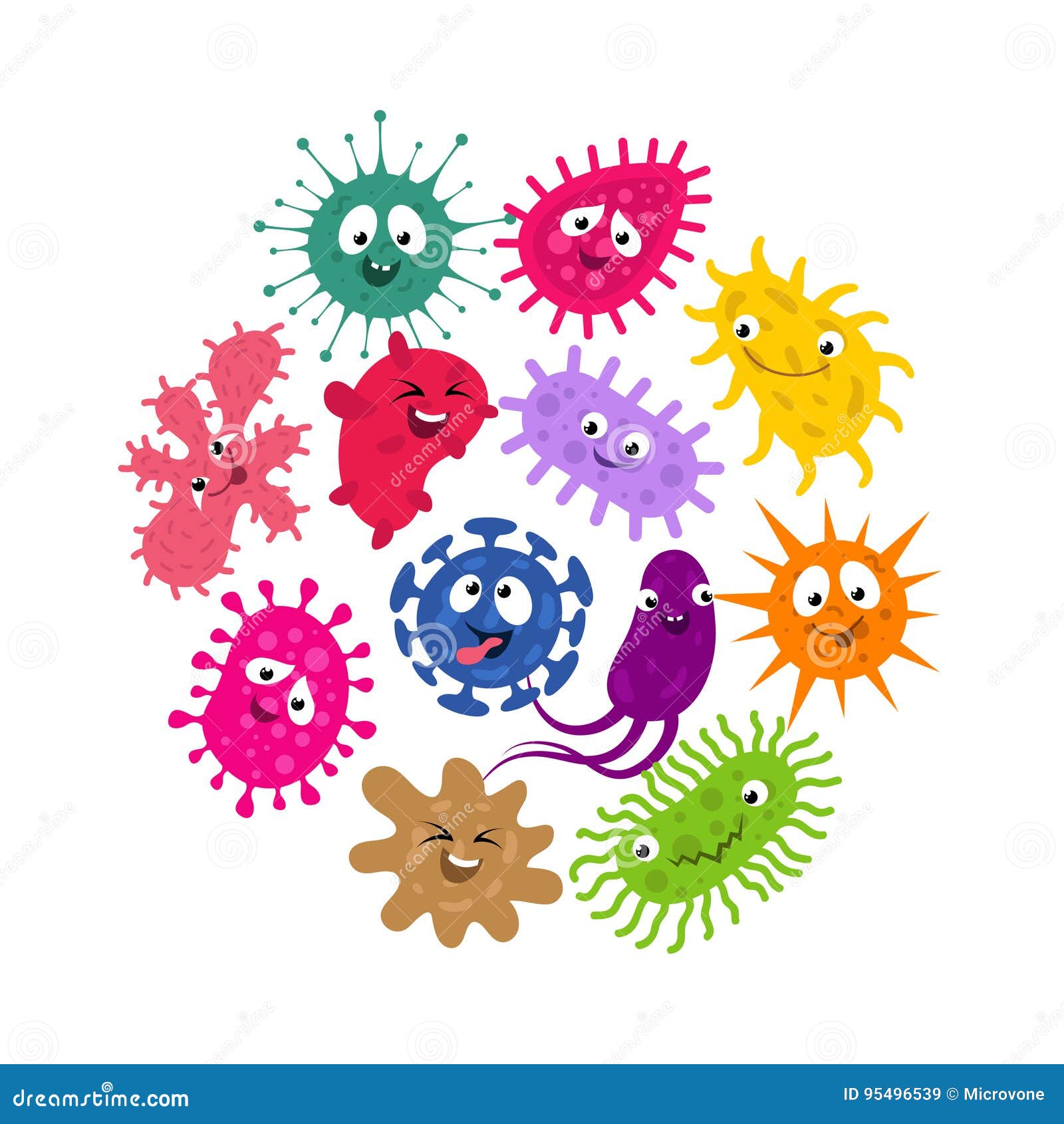 Funny Germs And Virus Kids Vector Background Stock Vector Illustration Of Bacterium Colored 95496539