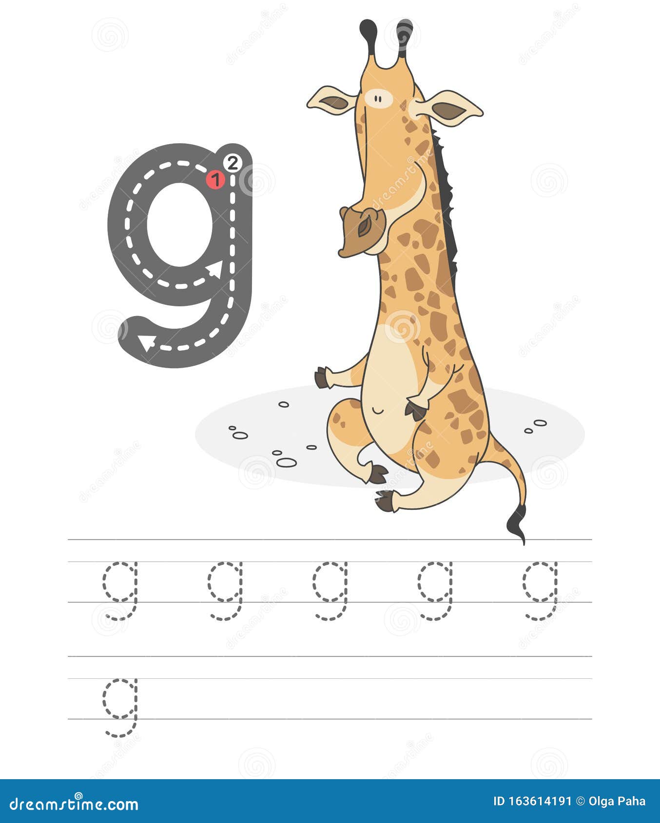Funny girafe and letter G stock vector. Illustration of background -  163614191