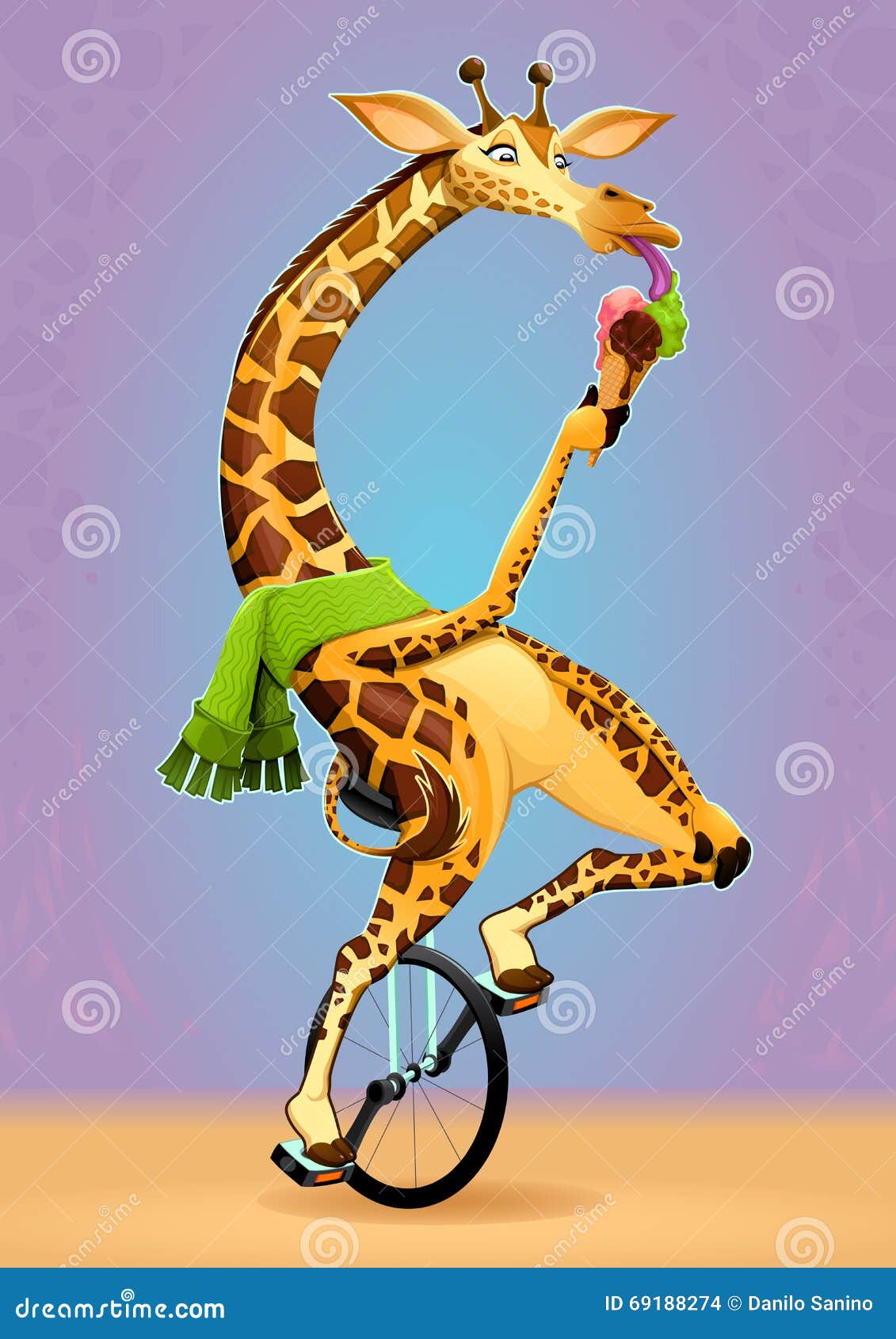 Funny Giraffe on an Unicycle Stock Vector Illustration of sport