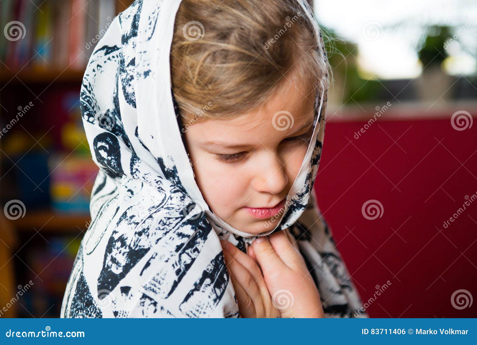 Funny Girl with Blanket on Head Stock Photo Image of female