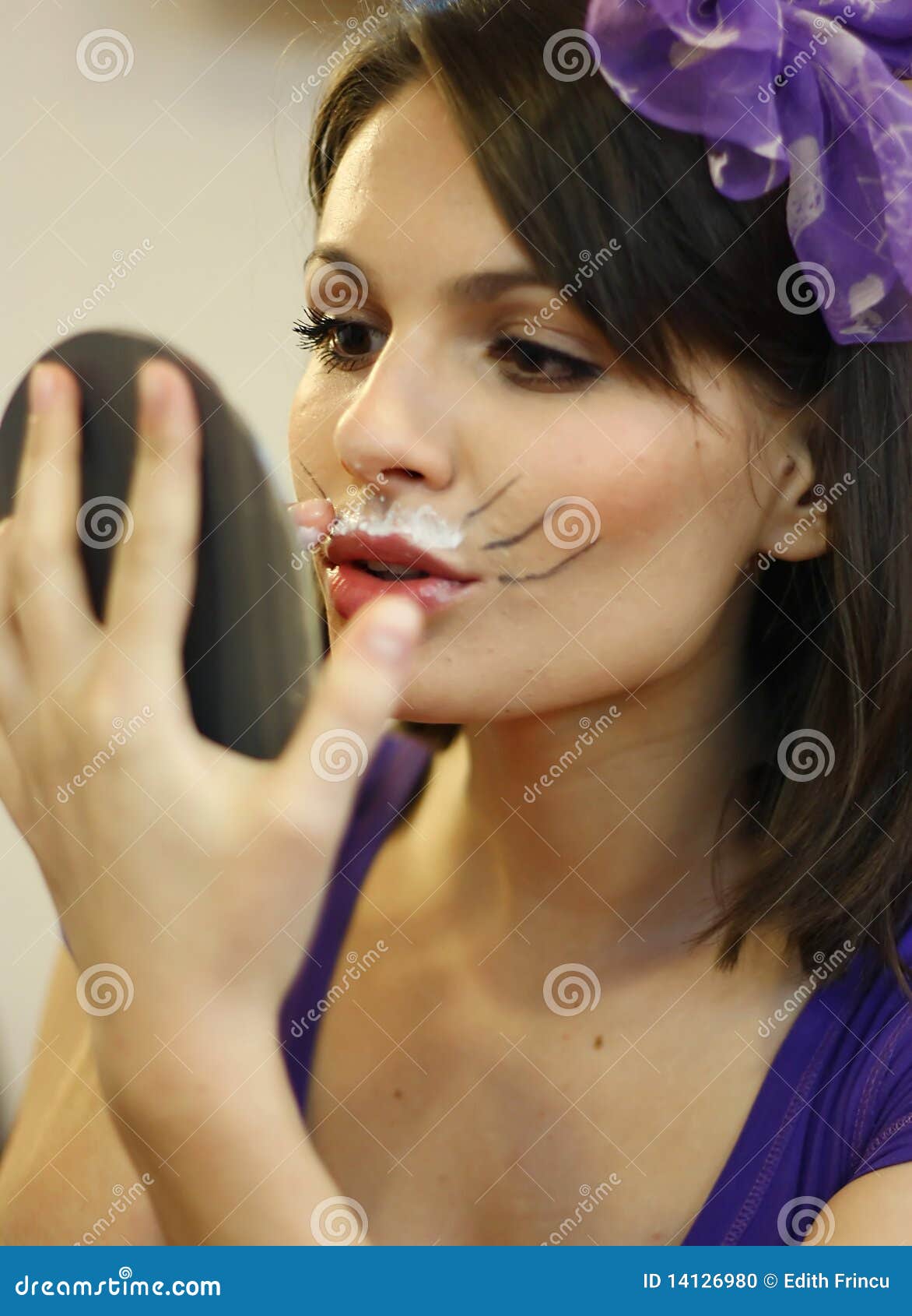 Funny Girl With Cat Whiskers  Stock Photo Image of purple 