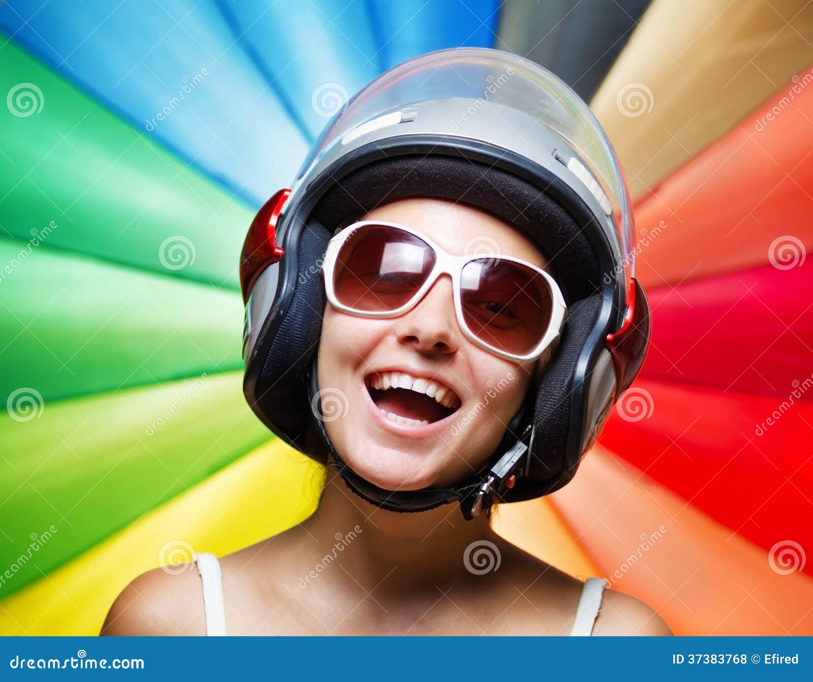 Funny Girl in Helmet Having Fun Stock Photo Image of night,