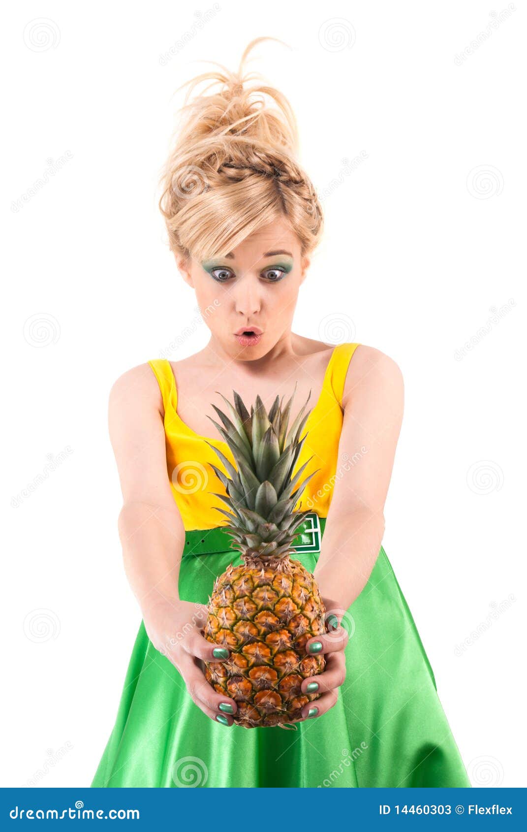 Funny Girl With Pineapple Isolated On White Stock Image 