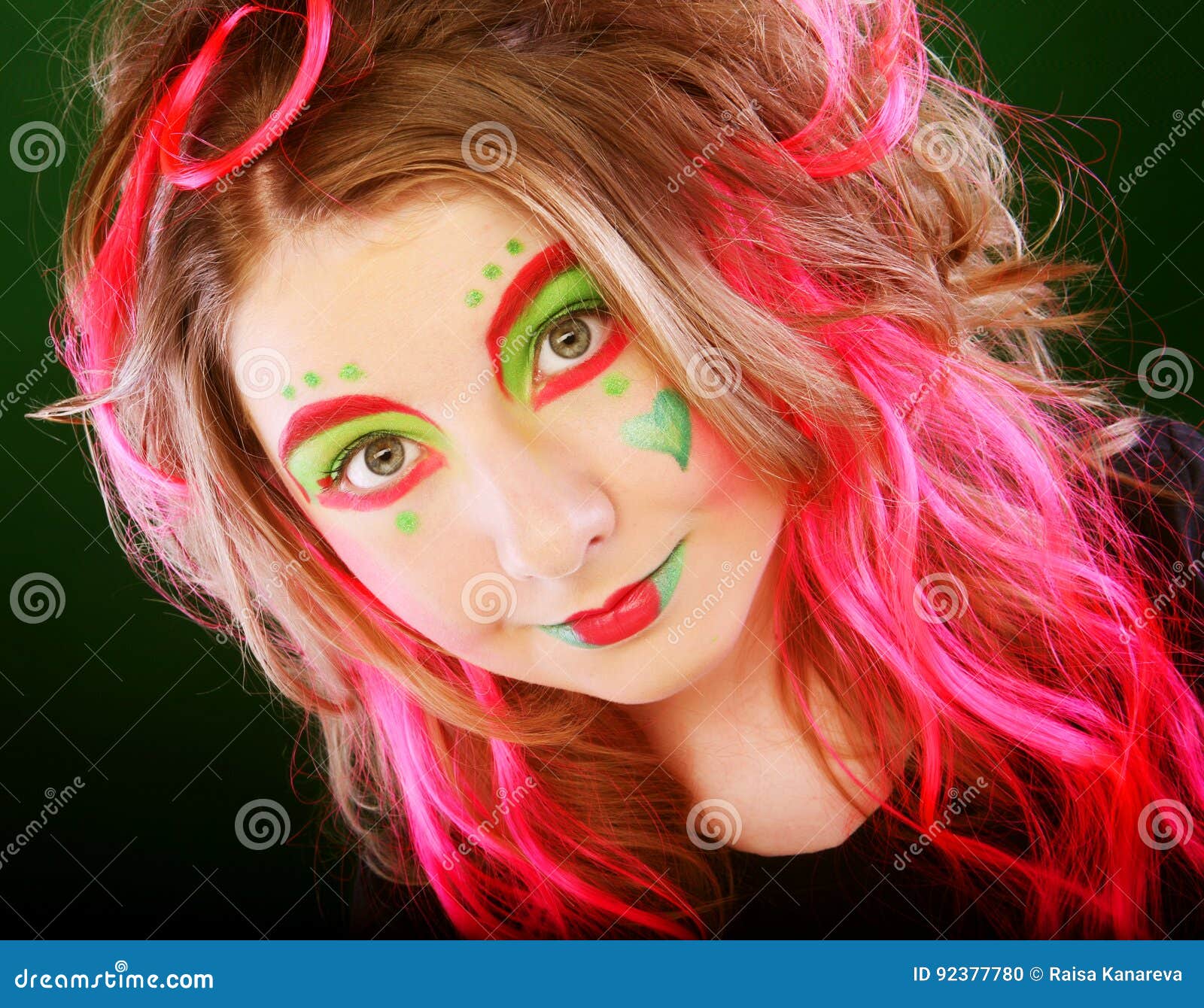 Funny girl with pink hair stock photo. Image of amusing - 92377780