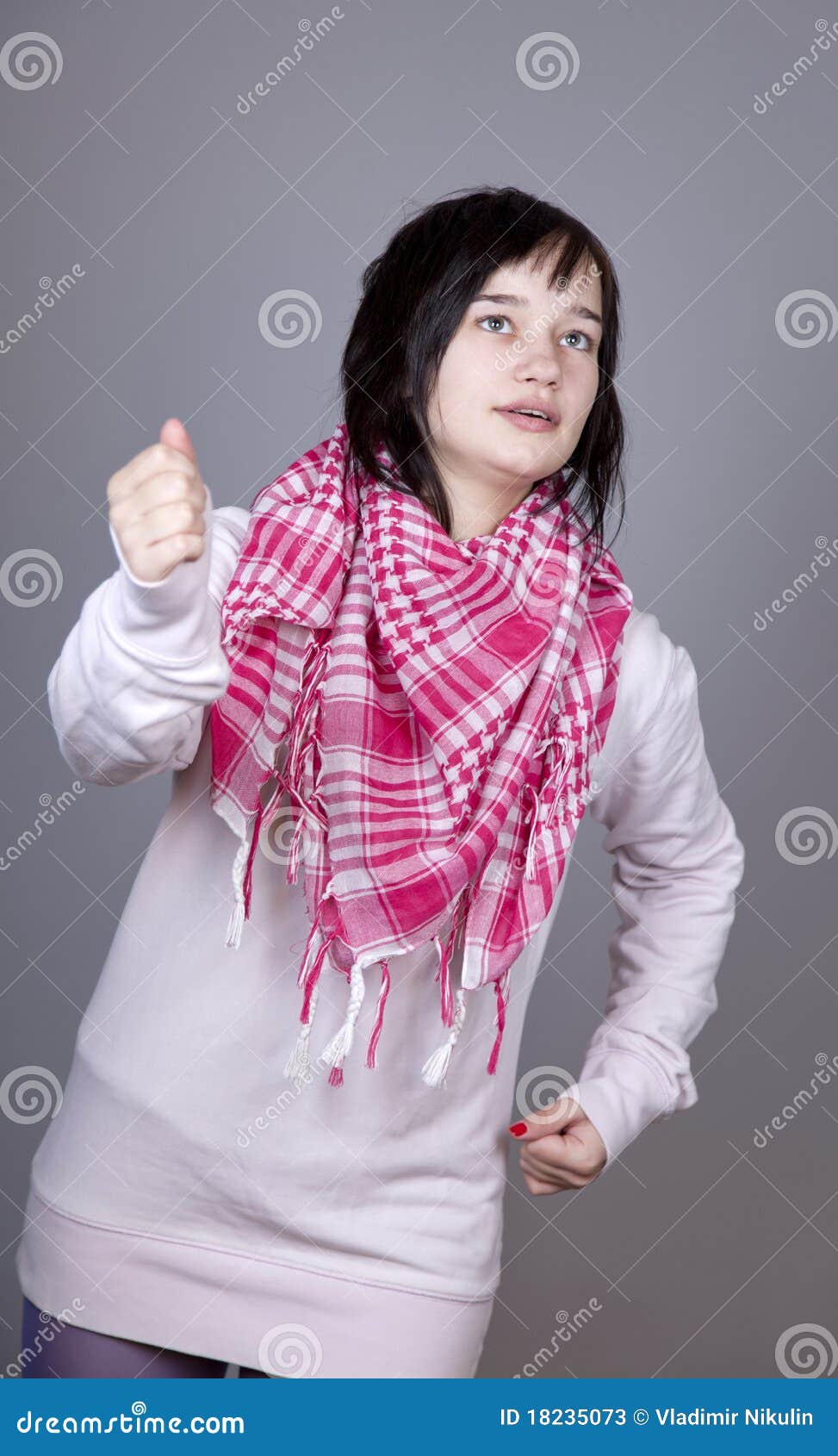 Funny girl in red scarf stock image. Image of play, beautiful 18235073