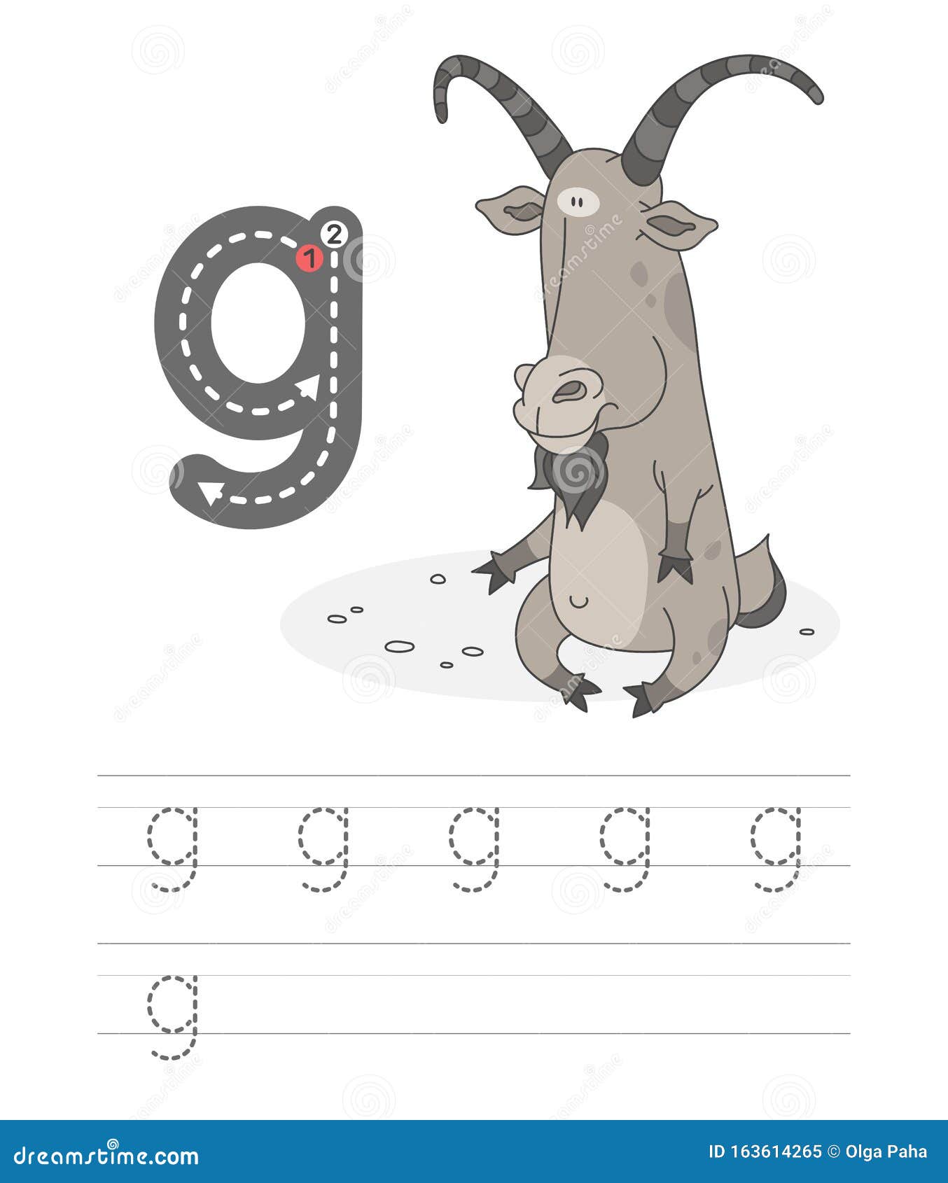 Funny goat and letter G stock vector. Illustration of animated