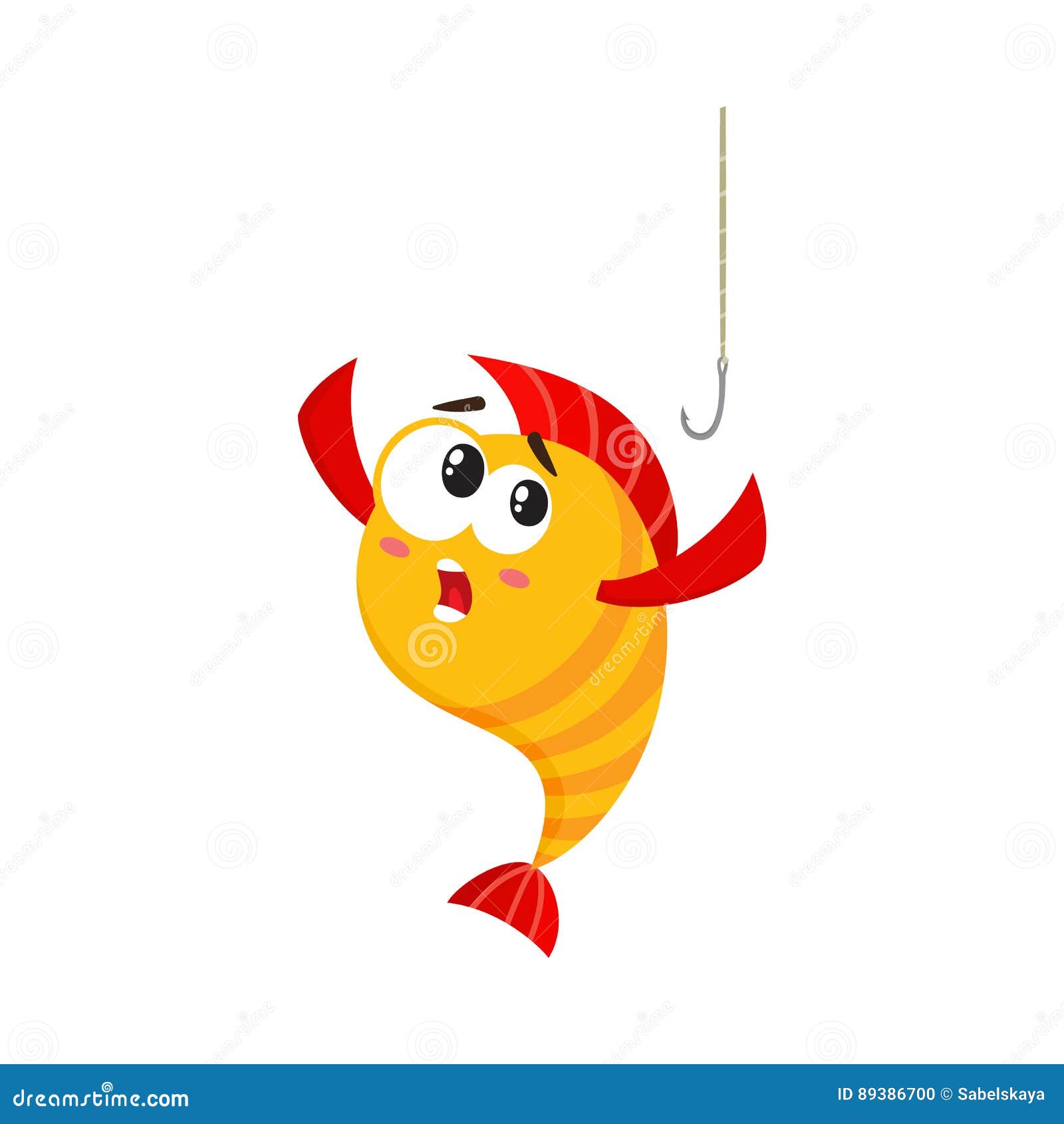 Funny Golden, Yellow Fish Character with Human Face Scared of Fishing Hook  Stock Vector - Illustration of funny, aquatic: 89386700
