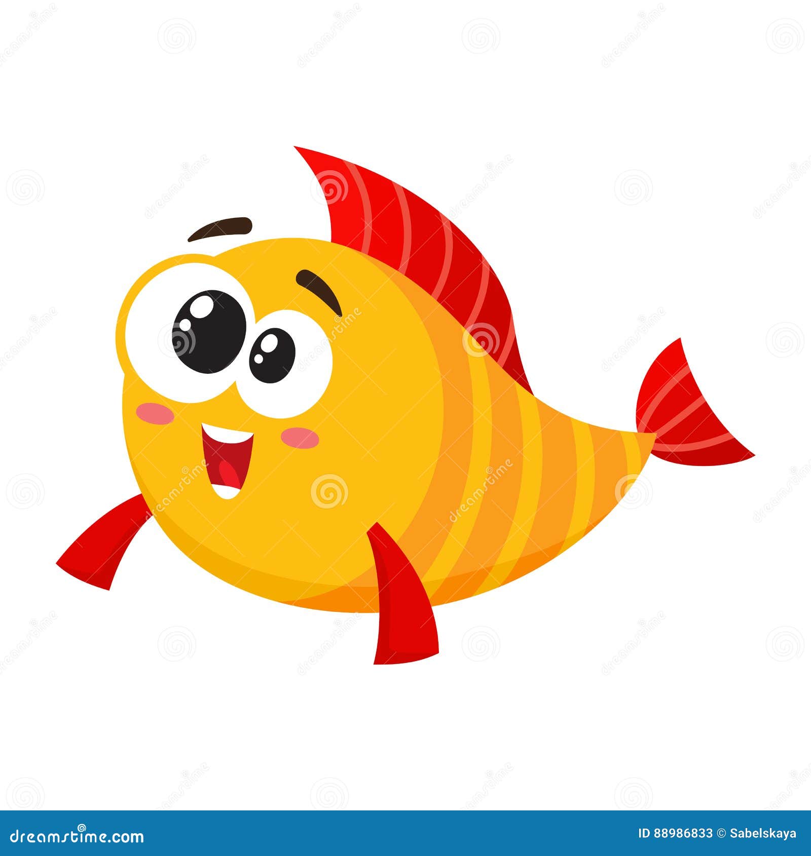 Funny Golden, Yellow Fish Character with Smiling Happy, Human Face Stock  Vector - Illustration of aquatic, marine: 88986833