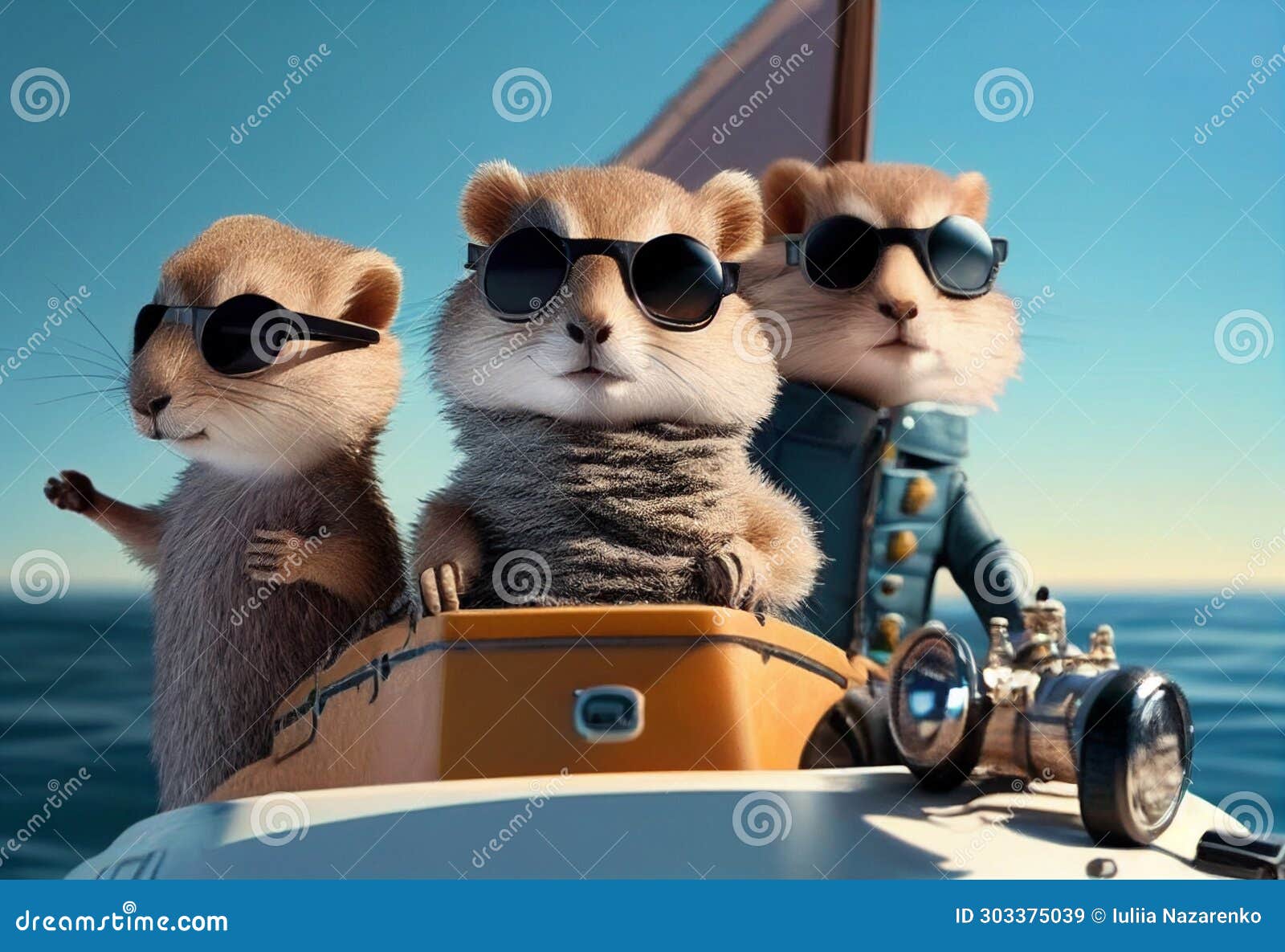 Funny Gophers in Jackets and Sunglasses Travels on a Yacht. AI ...