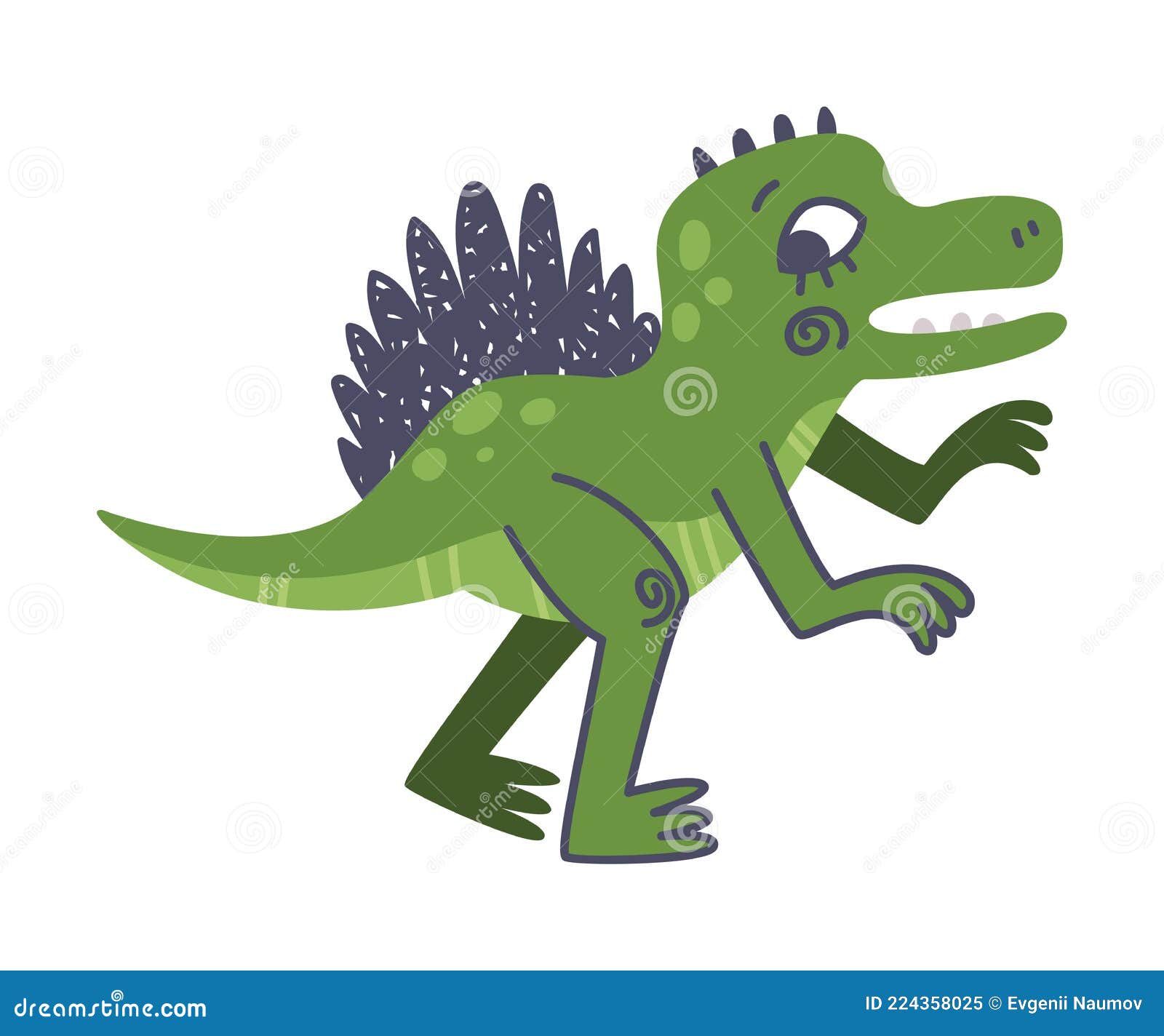 funny green dinosaur as cute prehistoric creature and comic jurassic predator  