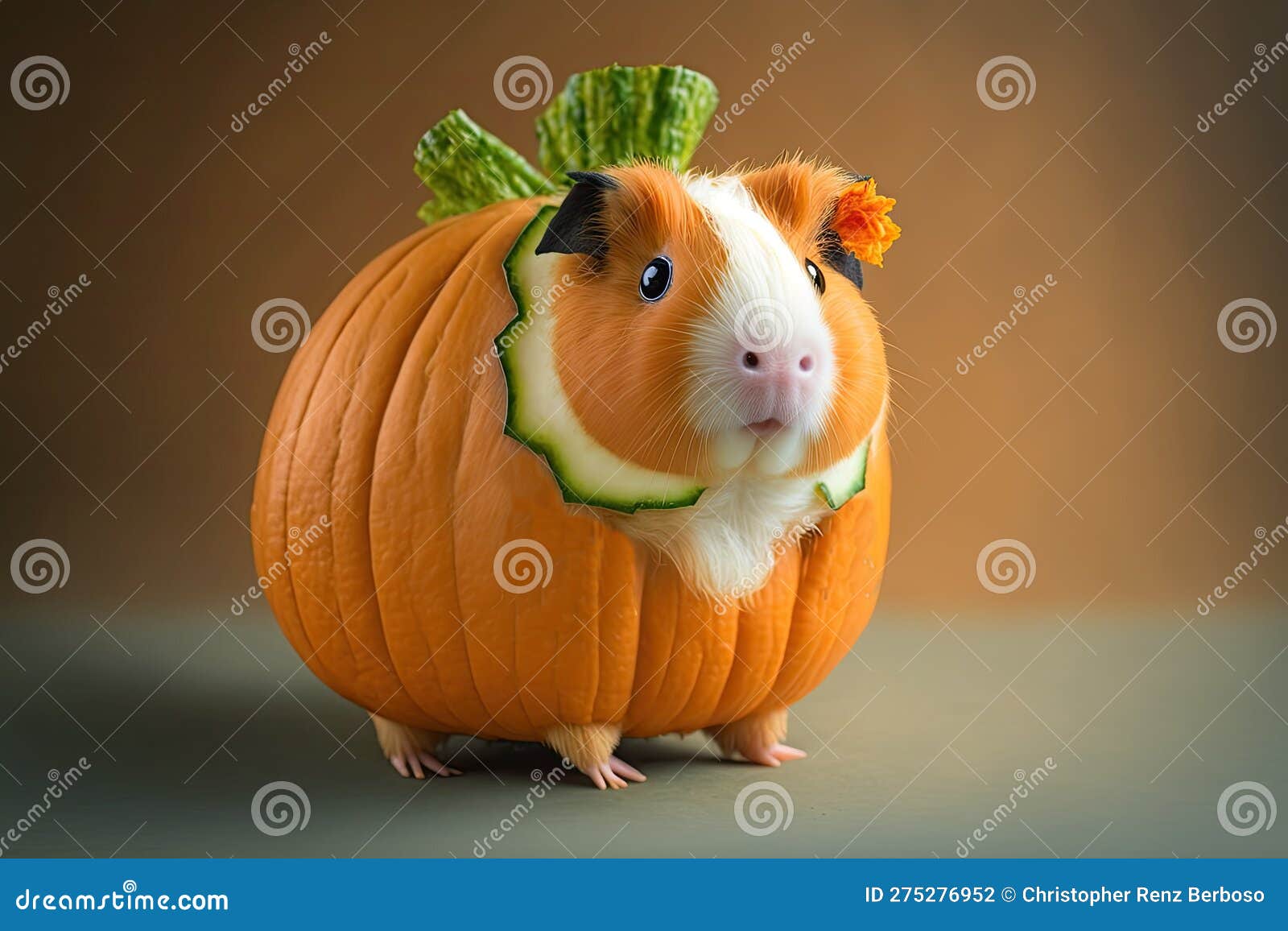 A Funny Guinea Pig Dressed As A Pumpkin Generative AI Stock a-funny-guinea-pig-dressed-as-a-pumpkin-generative-ai-stock