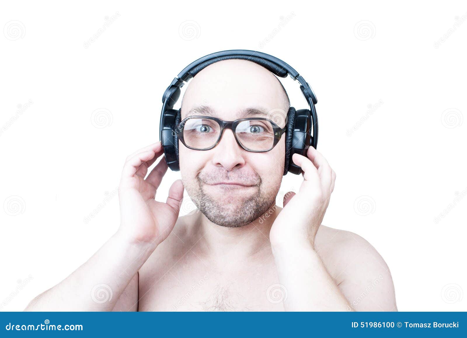 Funny Guy with Headphones Isolated on White Stock Photo Image of male