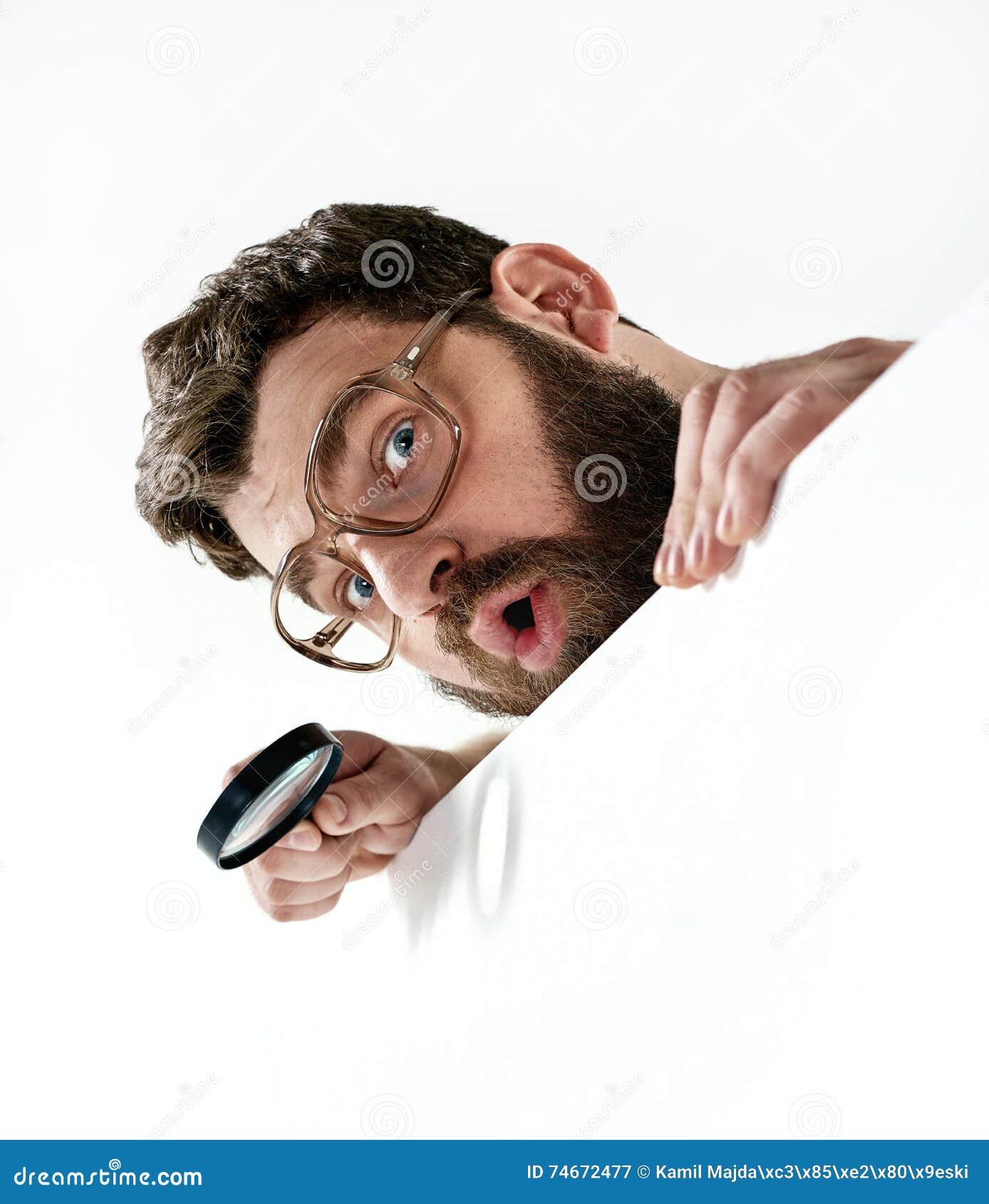 Funny Guy Holding a Magnifying Glass Stock Image Image of humor