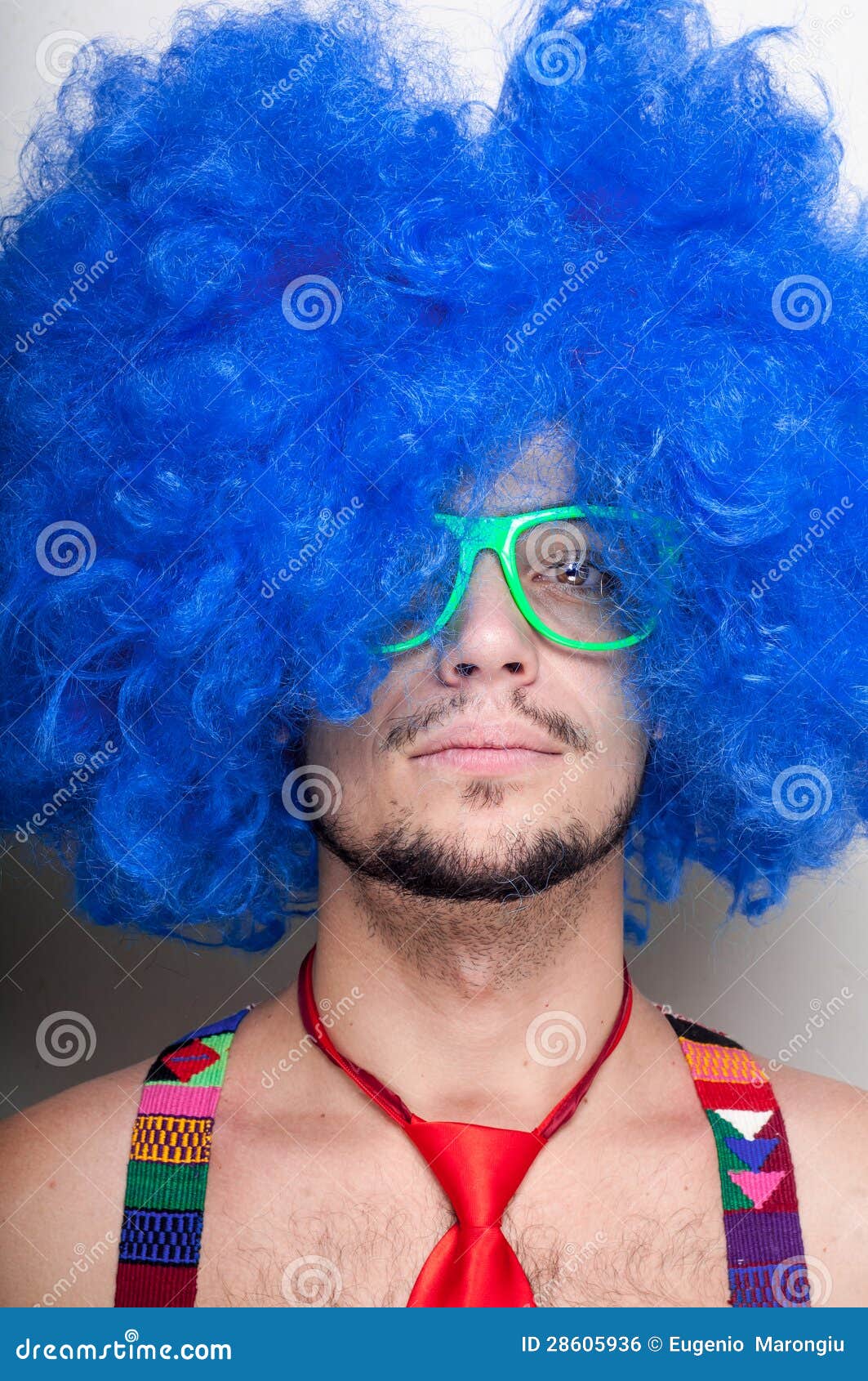 Funny Guy Naked With Blue Wig And Red Tie Royalty Free 