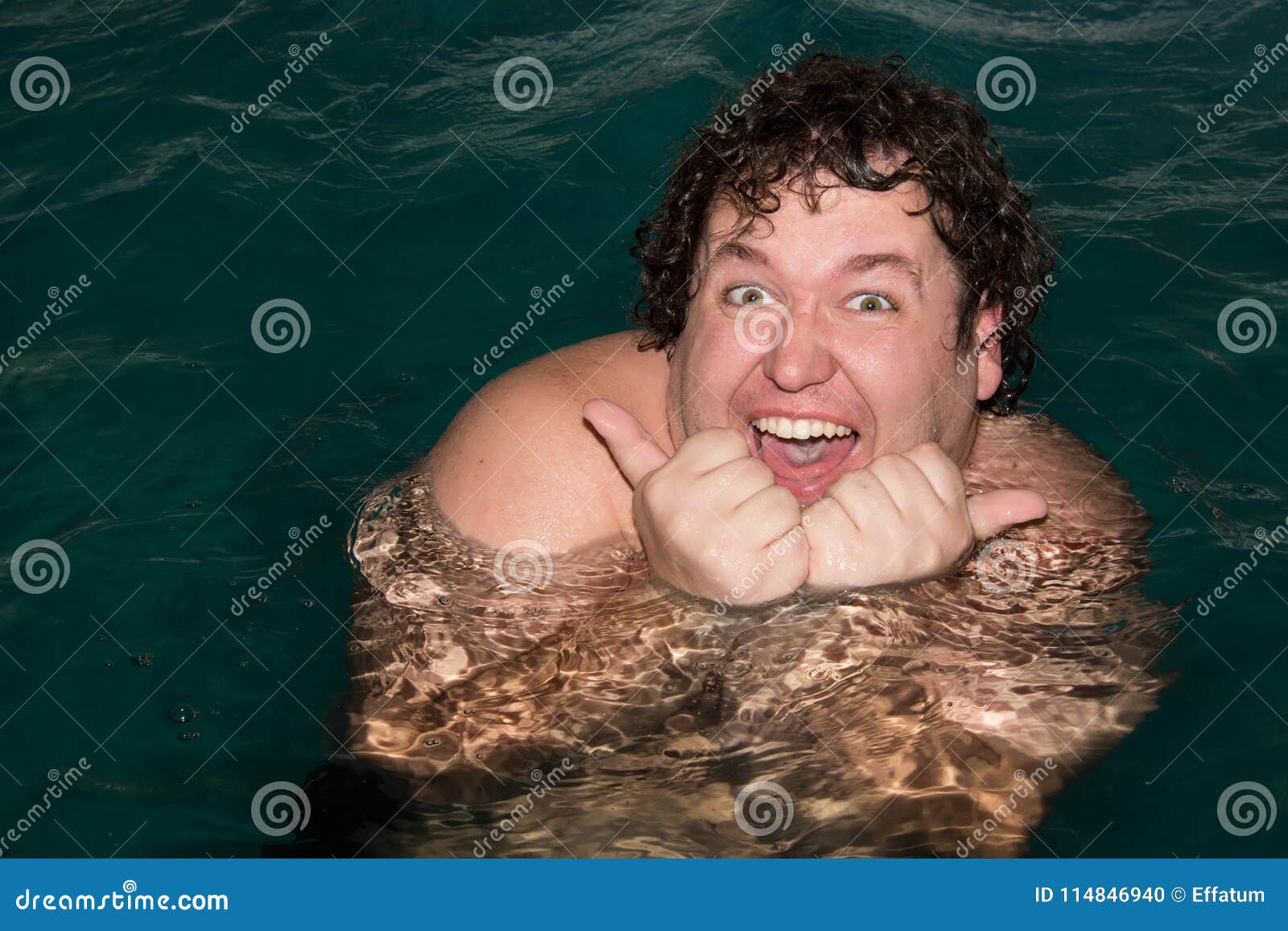 Funny Guy in the Pool. Hooray, Holidays. Stock Photo Image of
