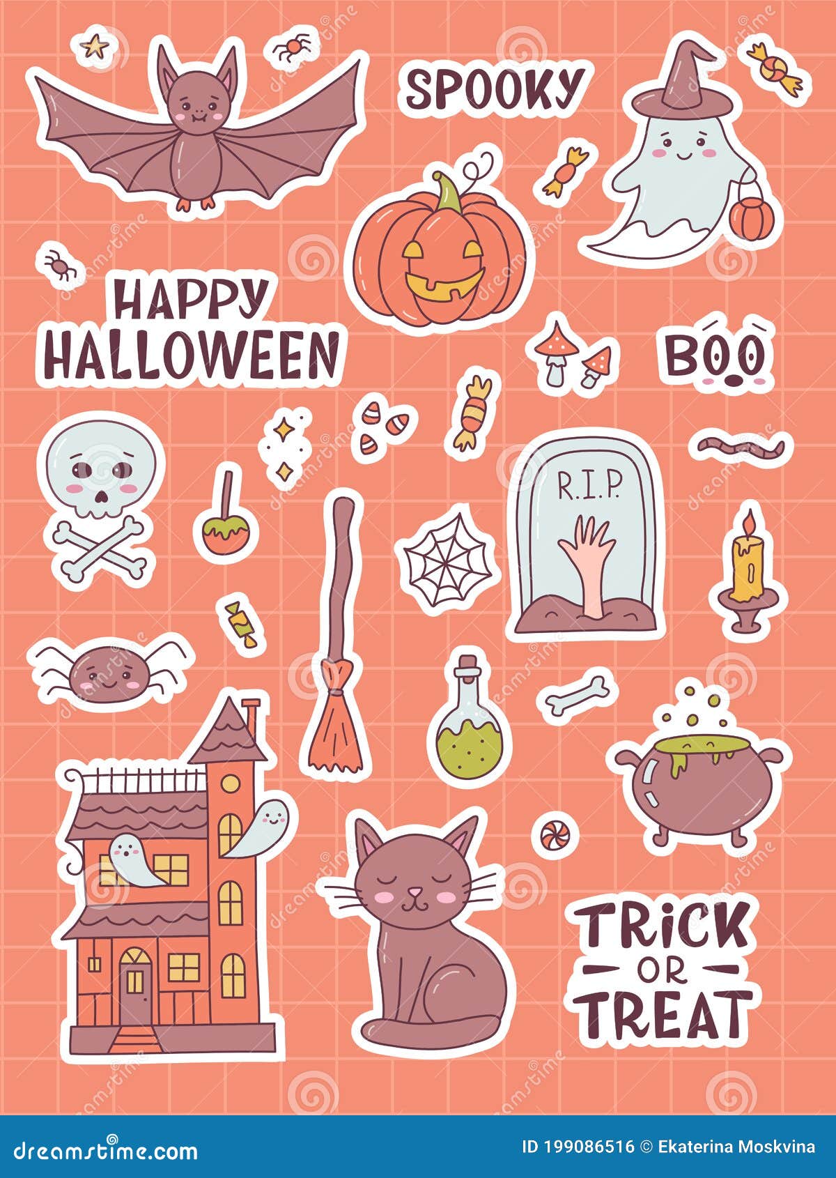 Kawaii Halloween Sticker Pack Stock Vector - Illustration of object,  collection: 199086516