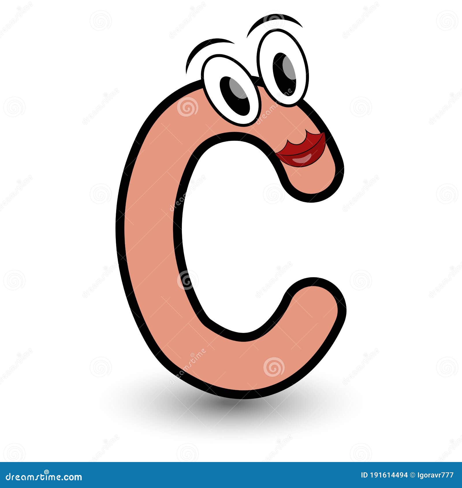 Funny Hand Drawn Cartoon Styled Font Colorful Letter C With Smiling