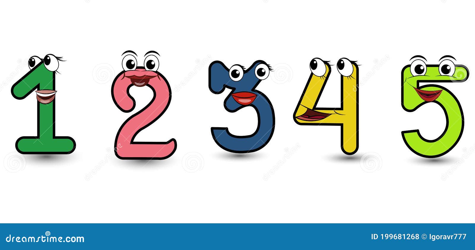 Funny Hand Drawn Cartoon Styled Alphabet Font Colorful Numbers 1 2 3 4