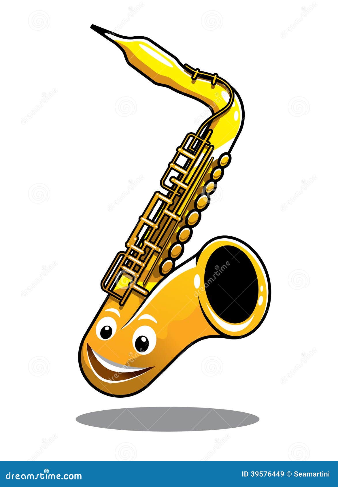 Funny Happy Brass Saxophone Stock Vector - Illustration of golden