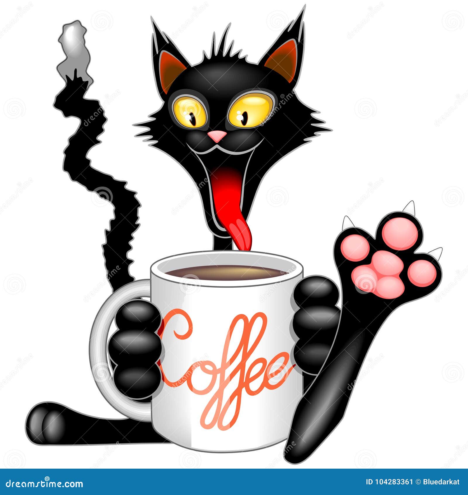 Funny Happy Cat With Big Coffee Mug Stock Vector ...