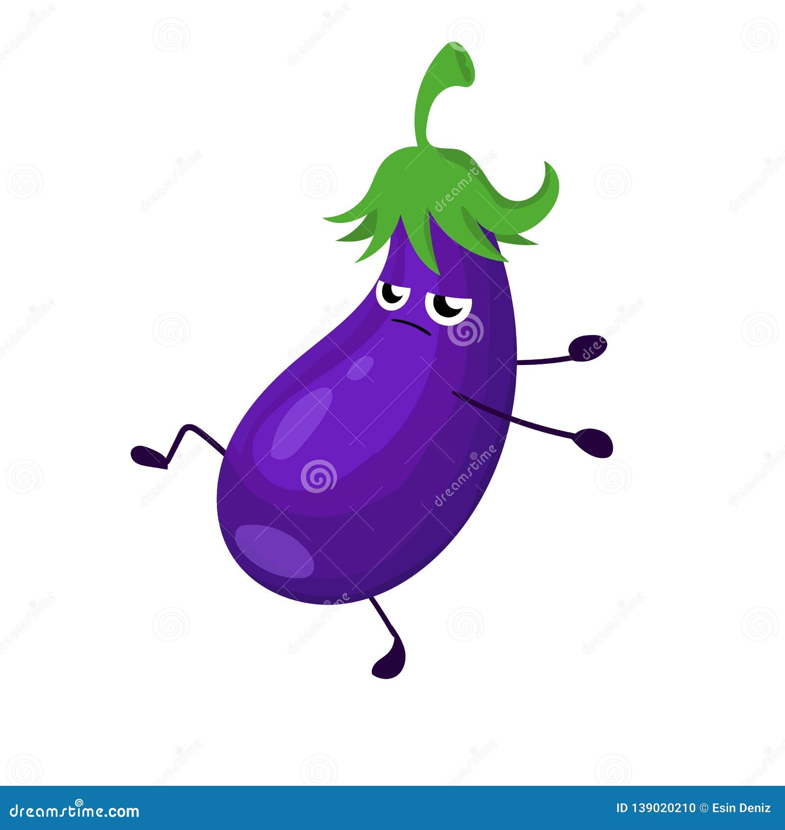 Funny Happy Eggplant Vegetable Drawing Illustration Isolated Stock