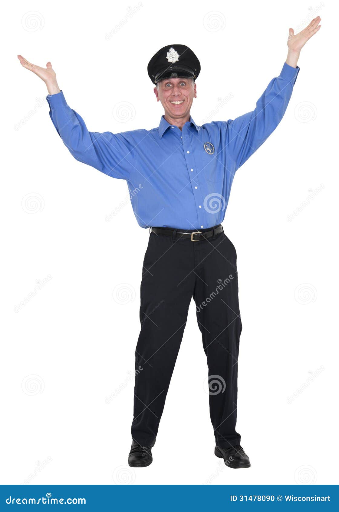 Funny Happy Policeman, Cop, Security Guard, Isolated Stock Photo ...